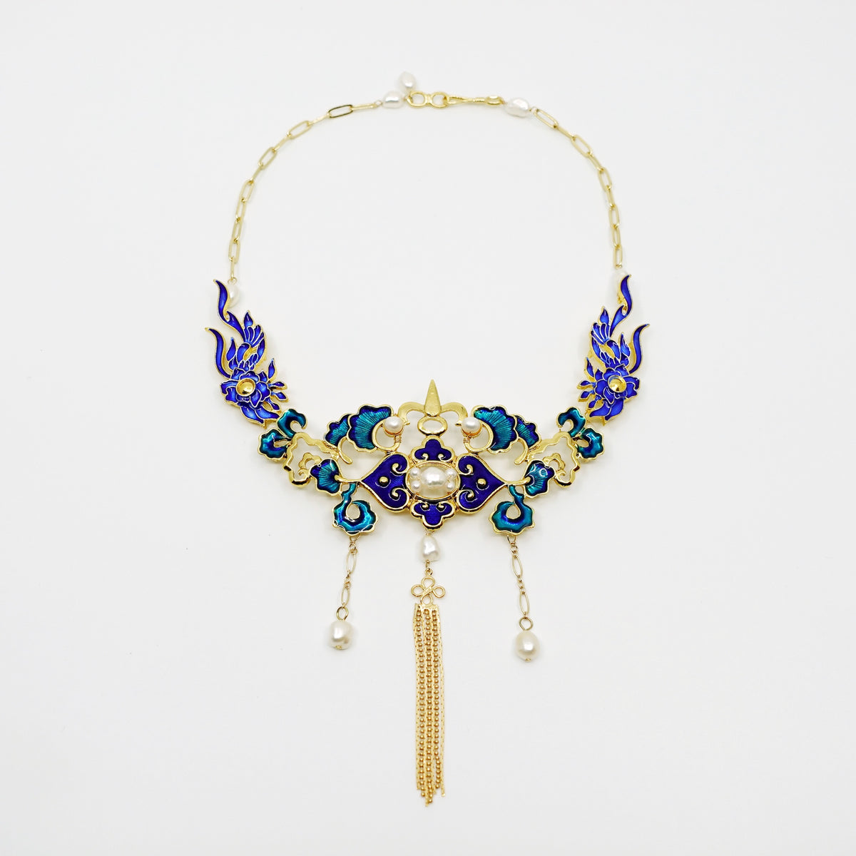 Yun Boutique Blue and Green Enamel Statement Necklace