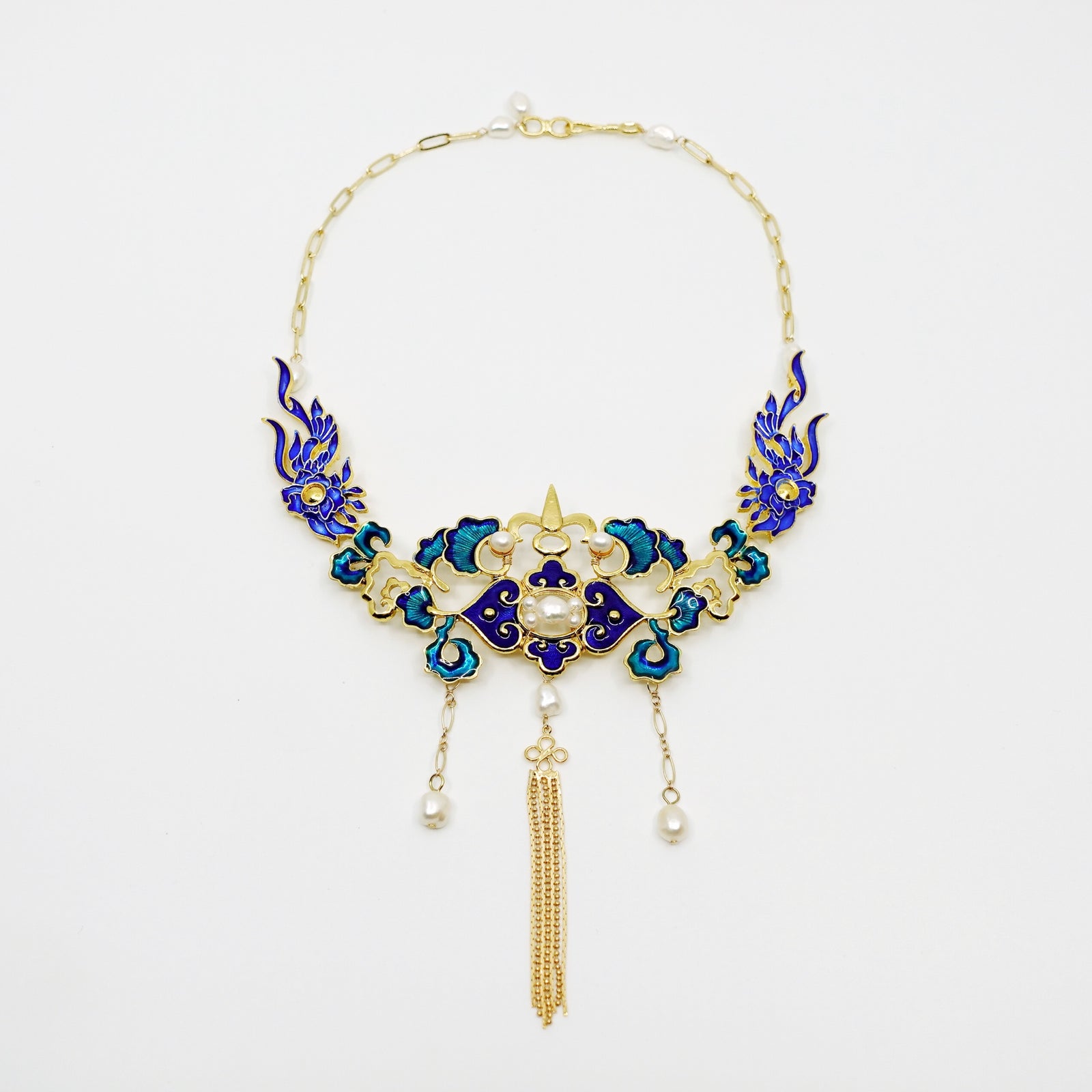 Yun Boutique Blue and Green Enamel Statement Necklace