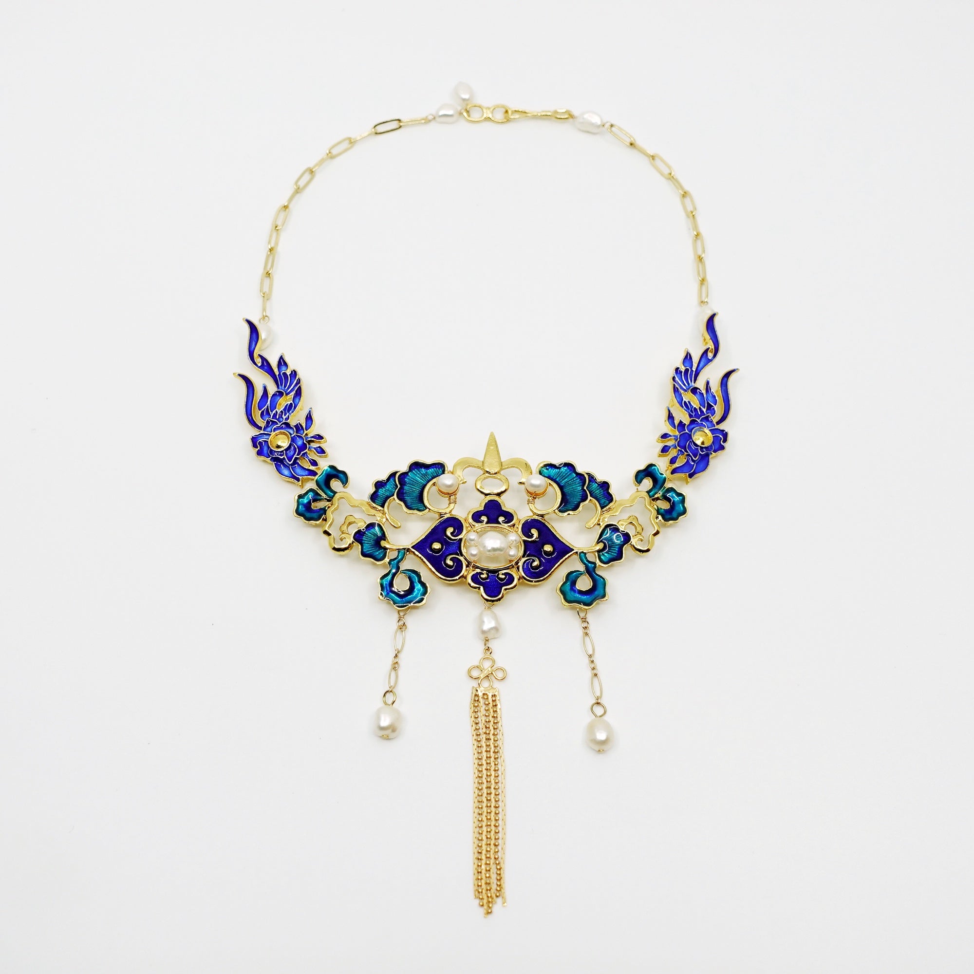 Yun Boutique Blue and Green Enamel Statement Necklace