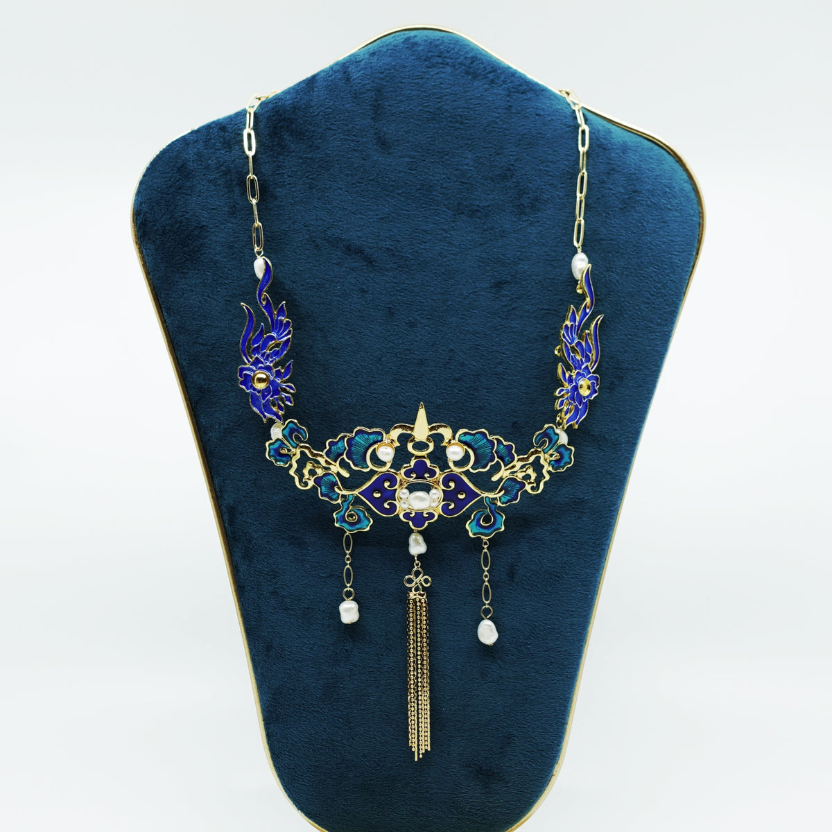 Yun Boutique Blue and Green Enamel Statement Necklace