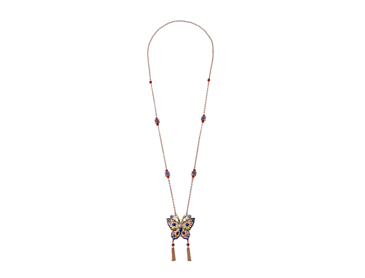 Butterfly Enamel Tassel Necklace