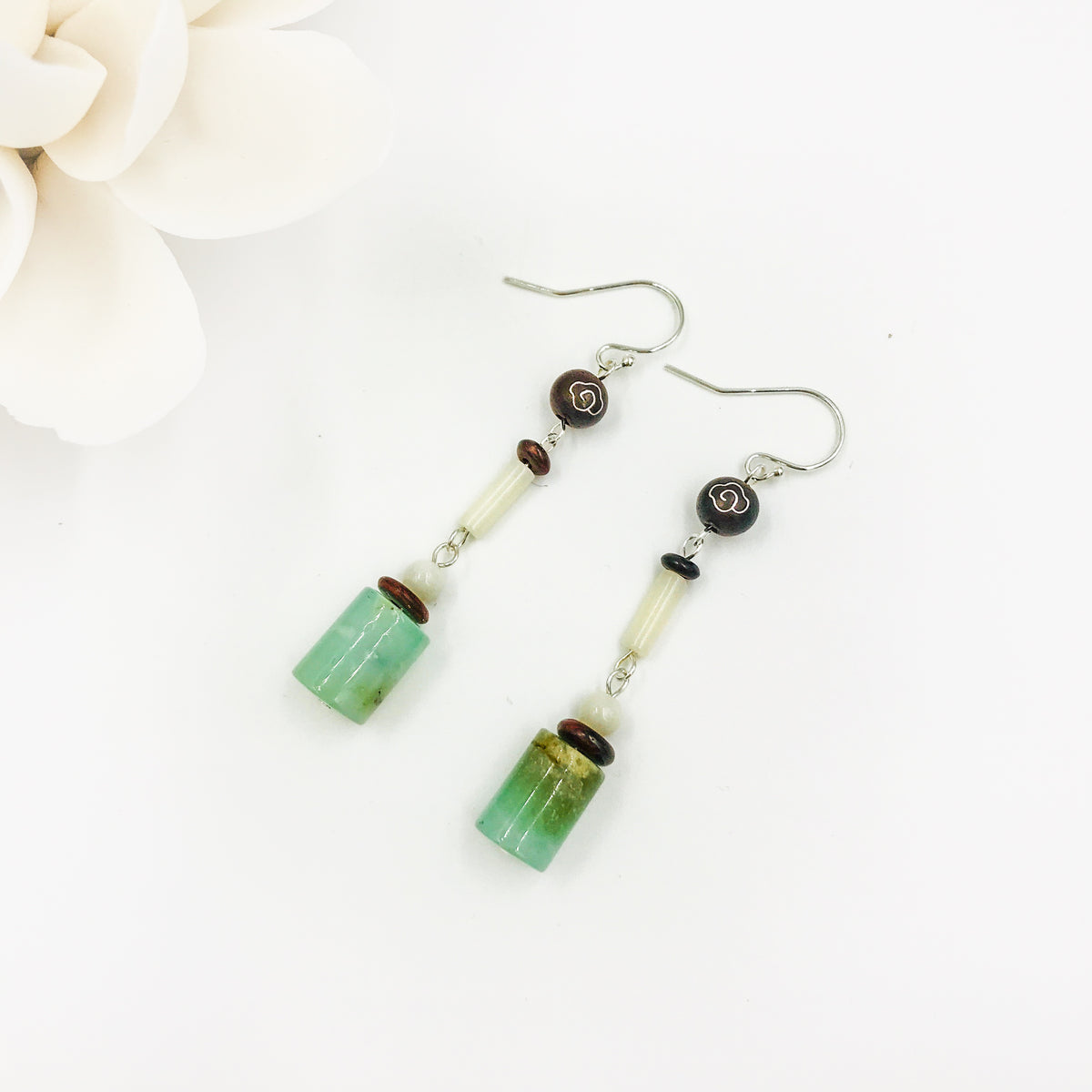 Vintage Jade and Rosewood Earrings