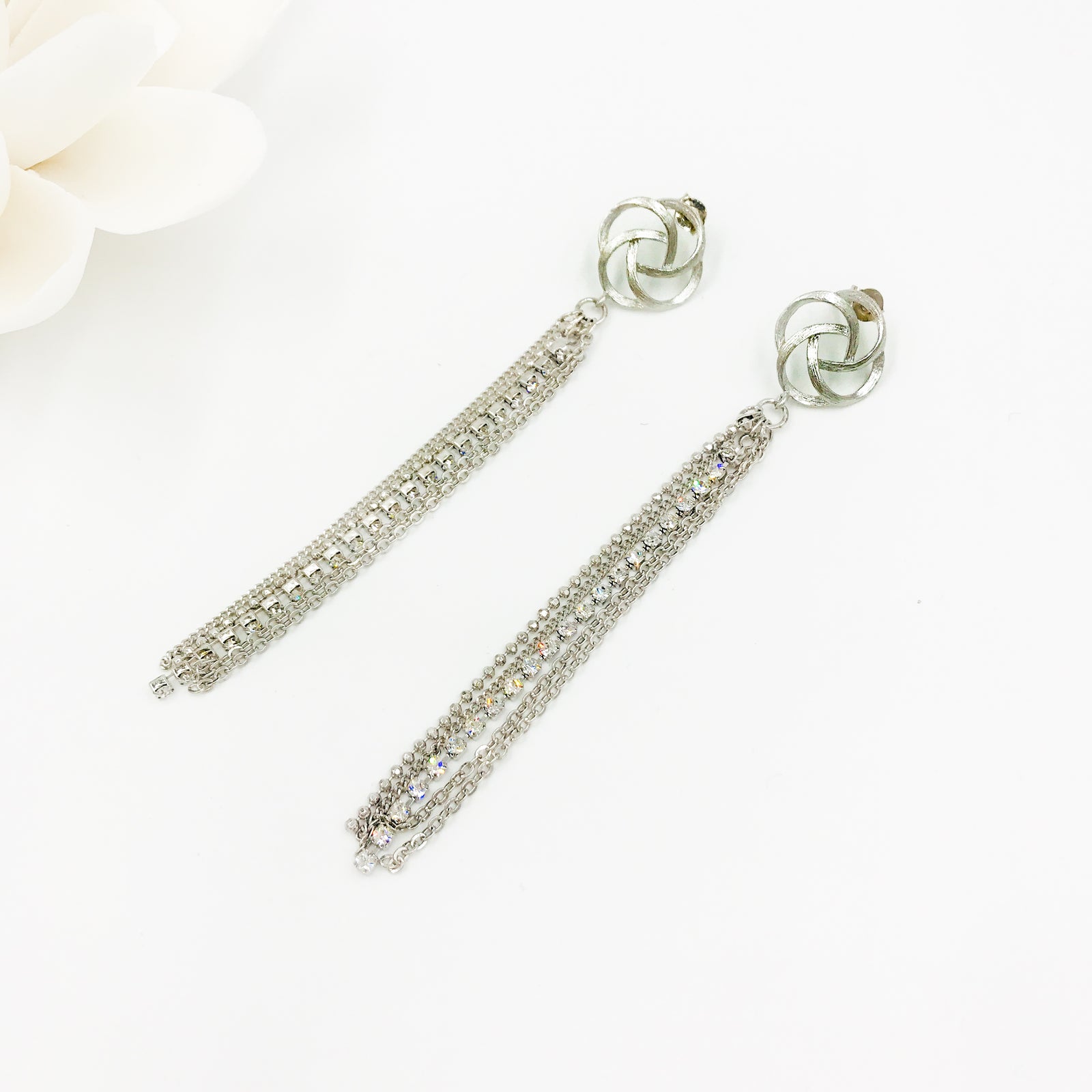 Chinese Knot Tassel Earrings Silver - Yun Boutique