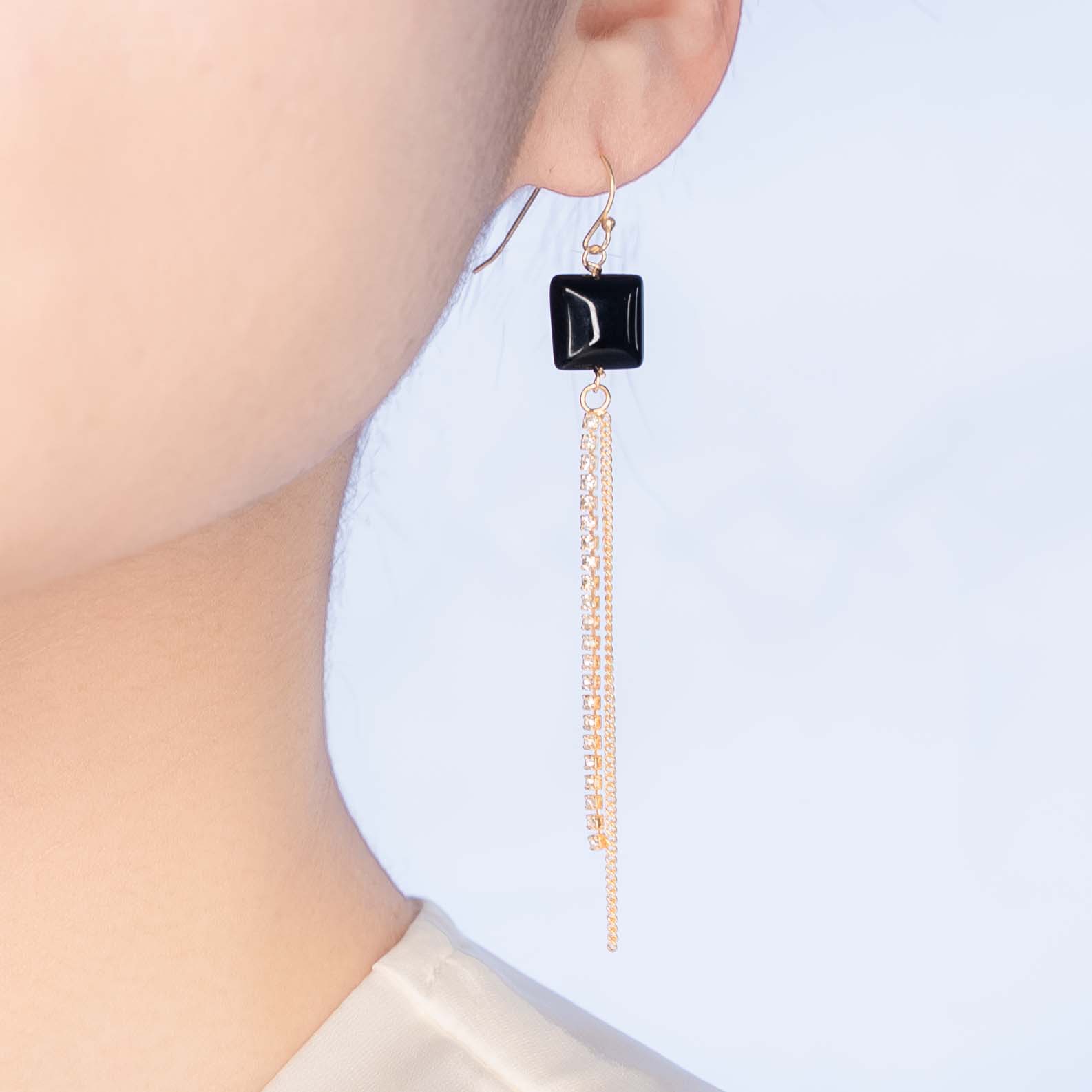 Yun Boutique Square Obsidian Jewelry Set in Gold Plated Sterling Silver