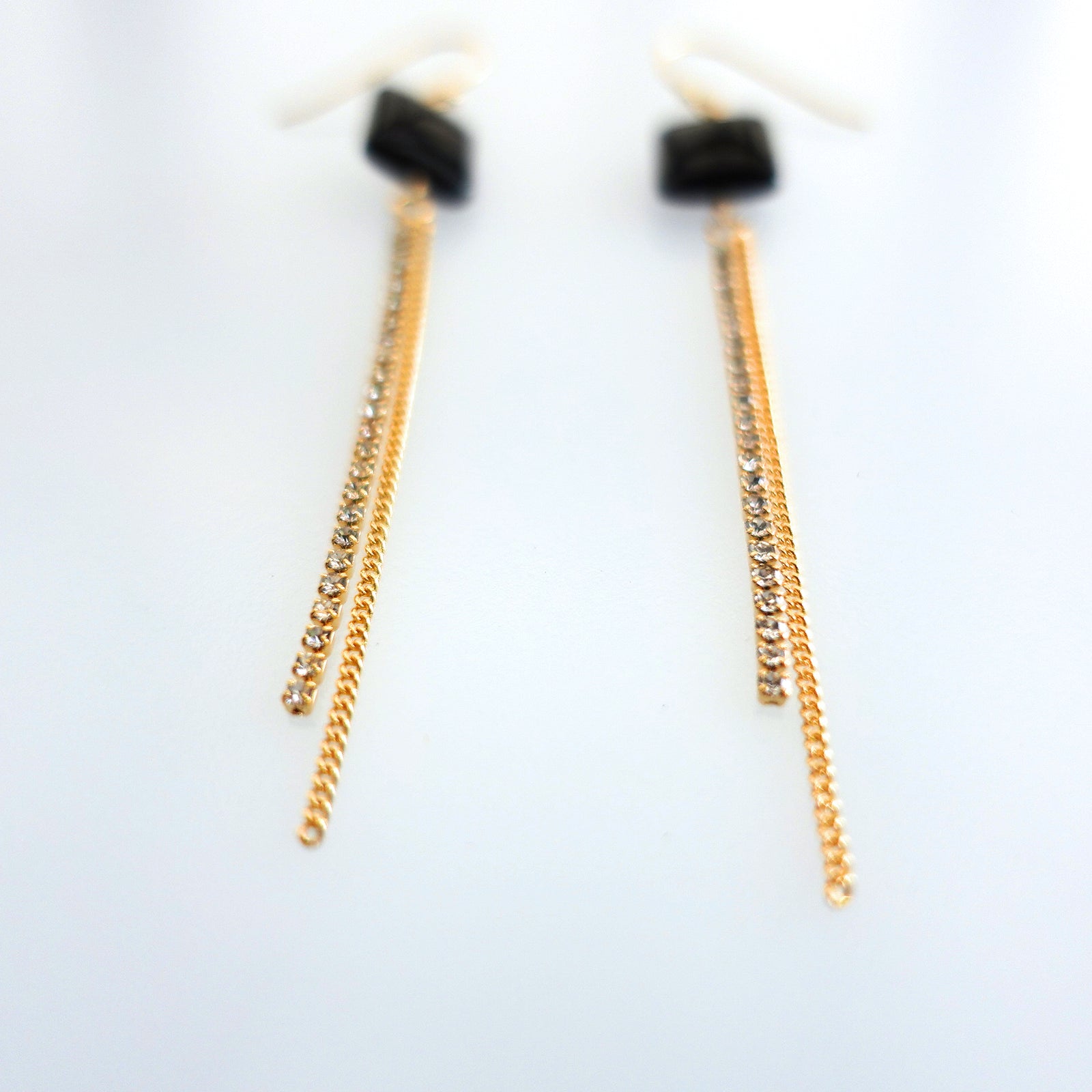 Yun Boutique Square Gemstone Tassel Earrings Gold