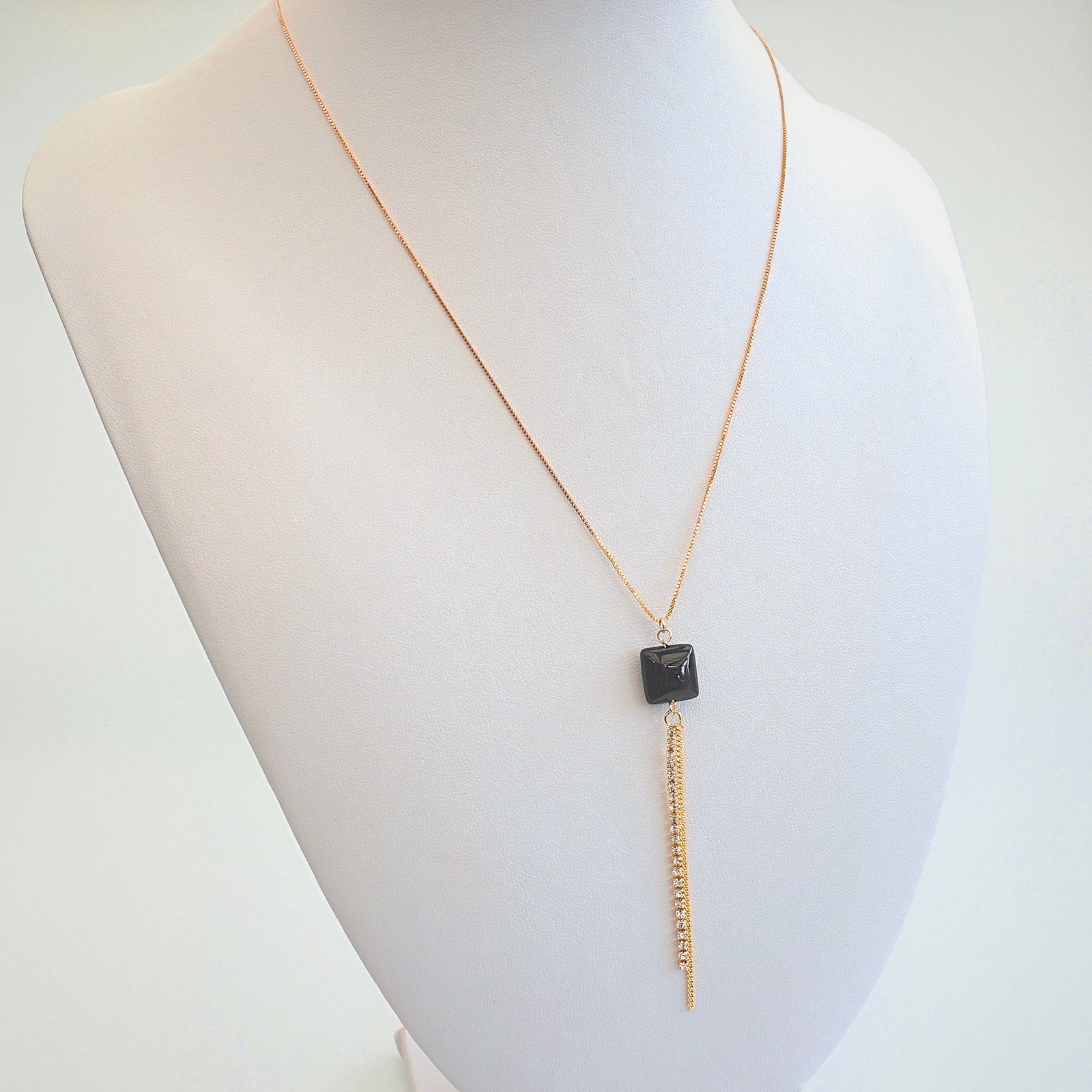 Yun Boutique Square Obsidian Jewelry Set in Gold Plated Sterling Silver