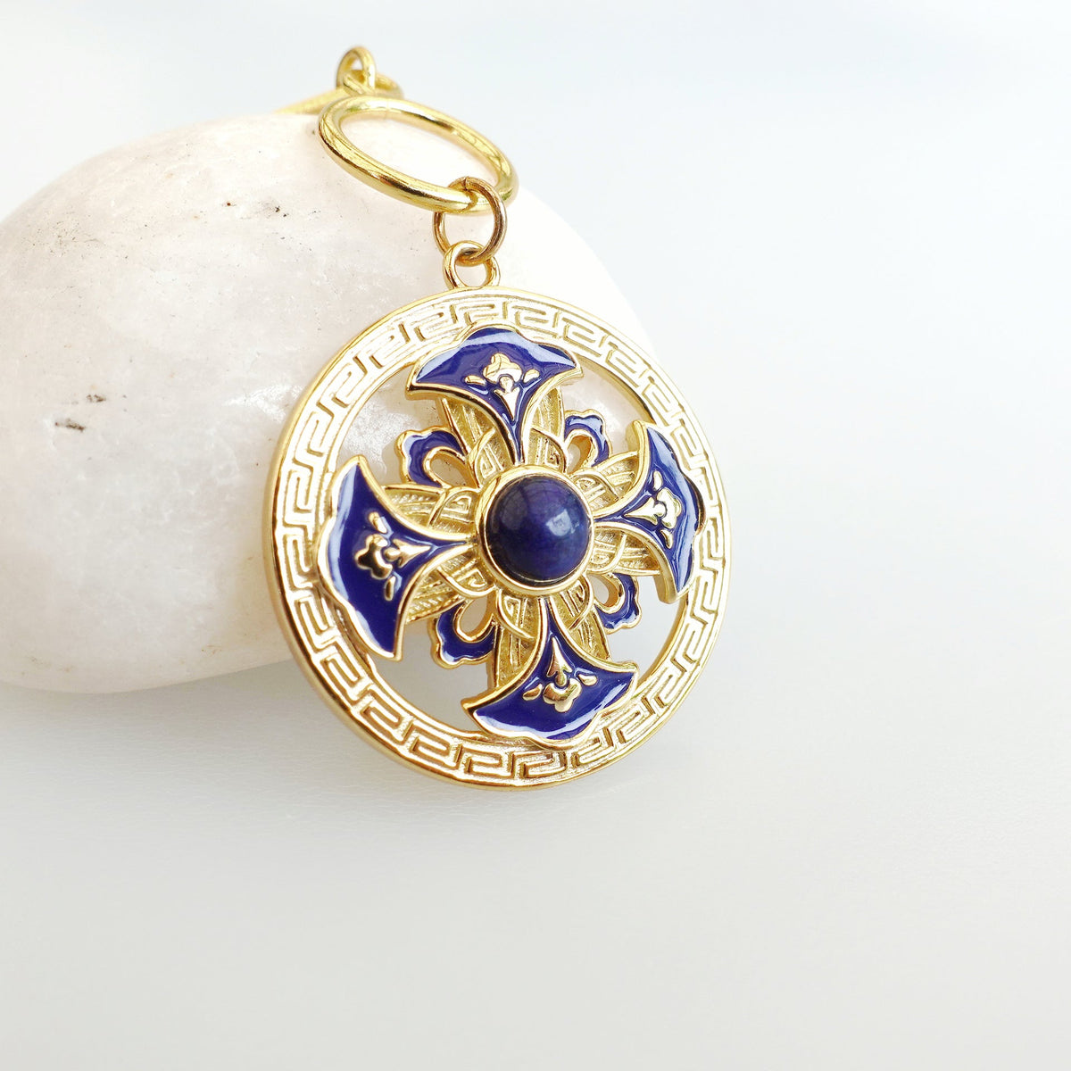 Auspicious Flower Enamel Pendant Necklace Gold - Yun Boutique