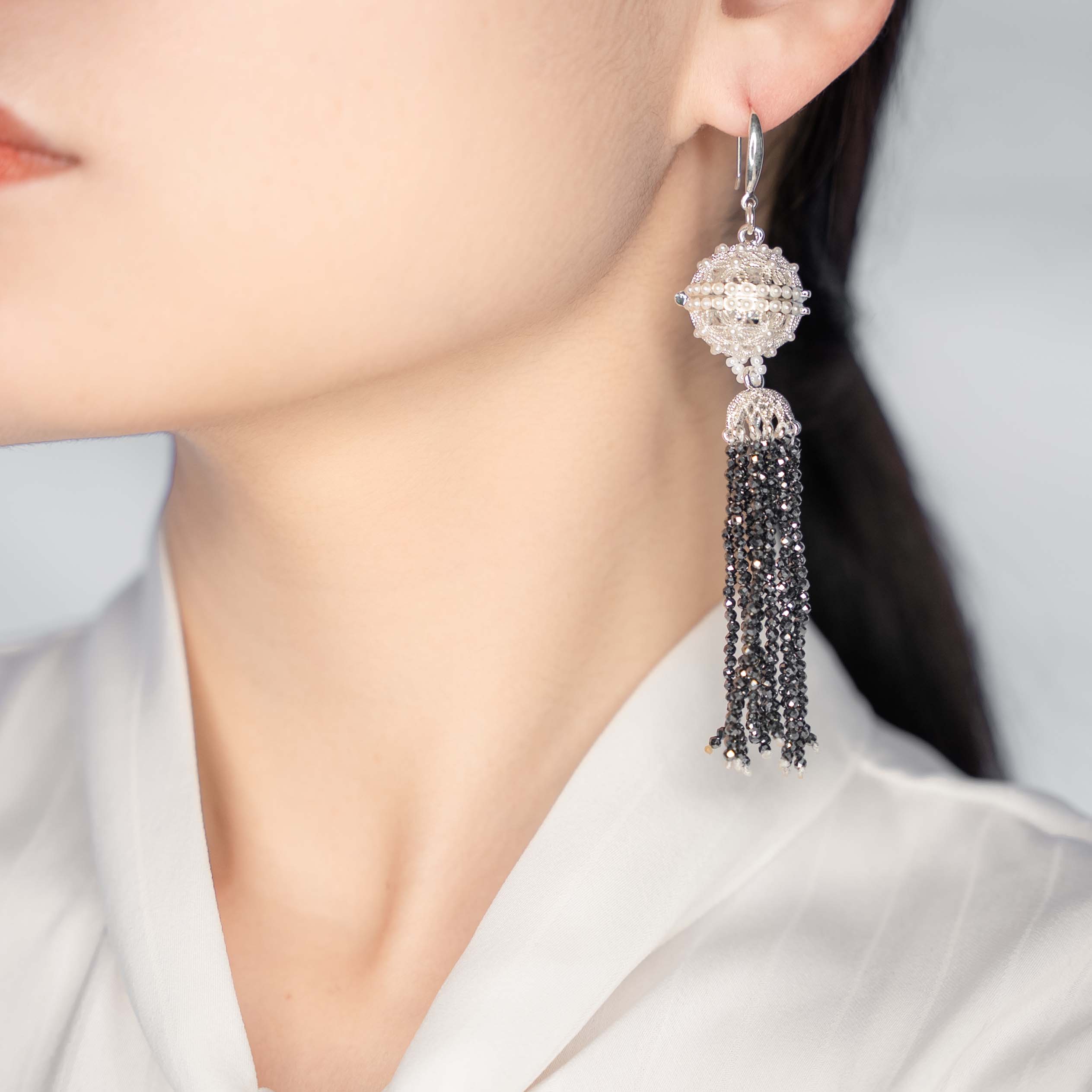 Stone tassel earrings sales
