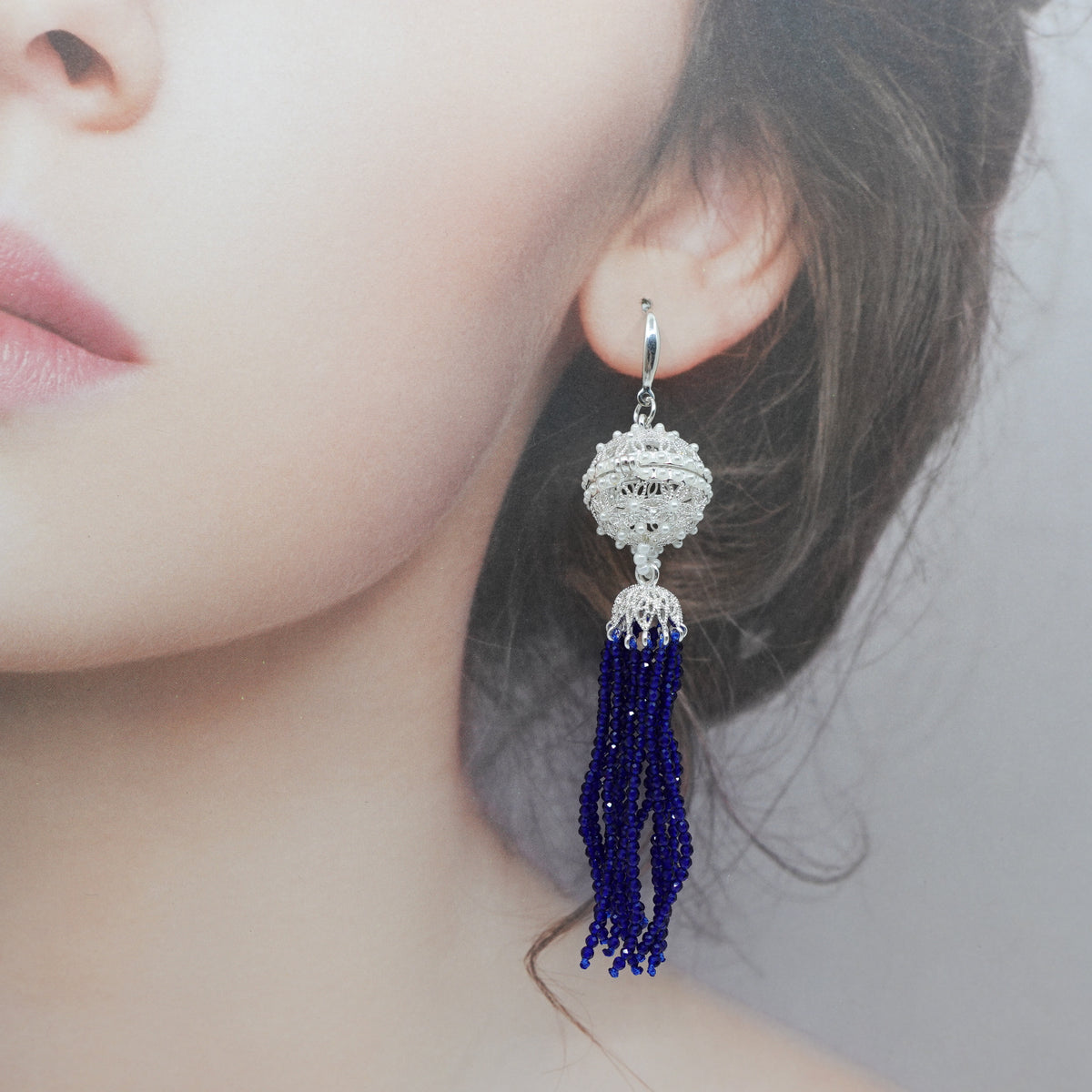 Herbal Locket Crystal Tassel Earrings - Lapis Spinel - Yun Boutique