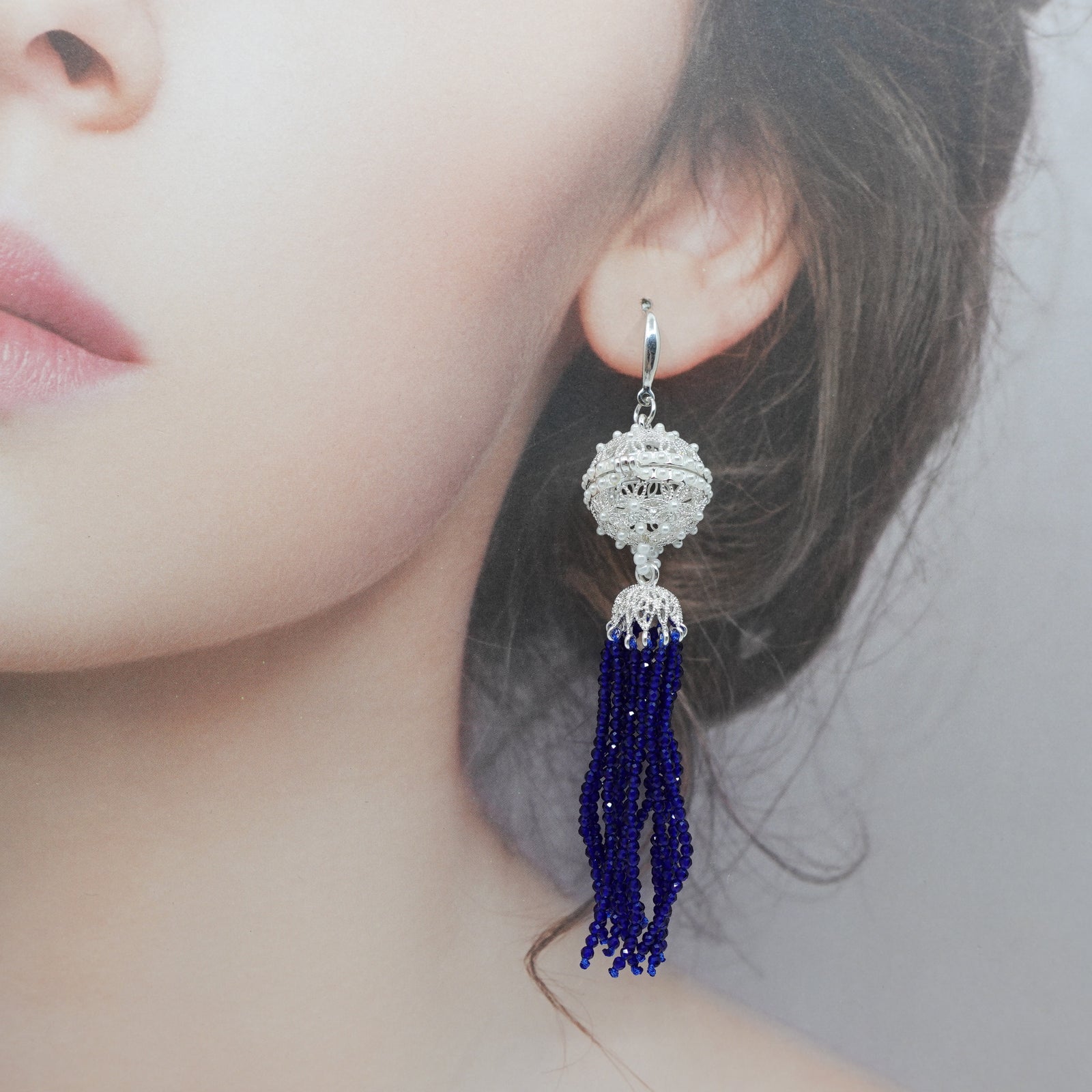 Herbal Locket Crystal Tassel Earrings - Lapis Spinel - Yun Boutique