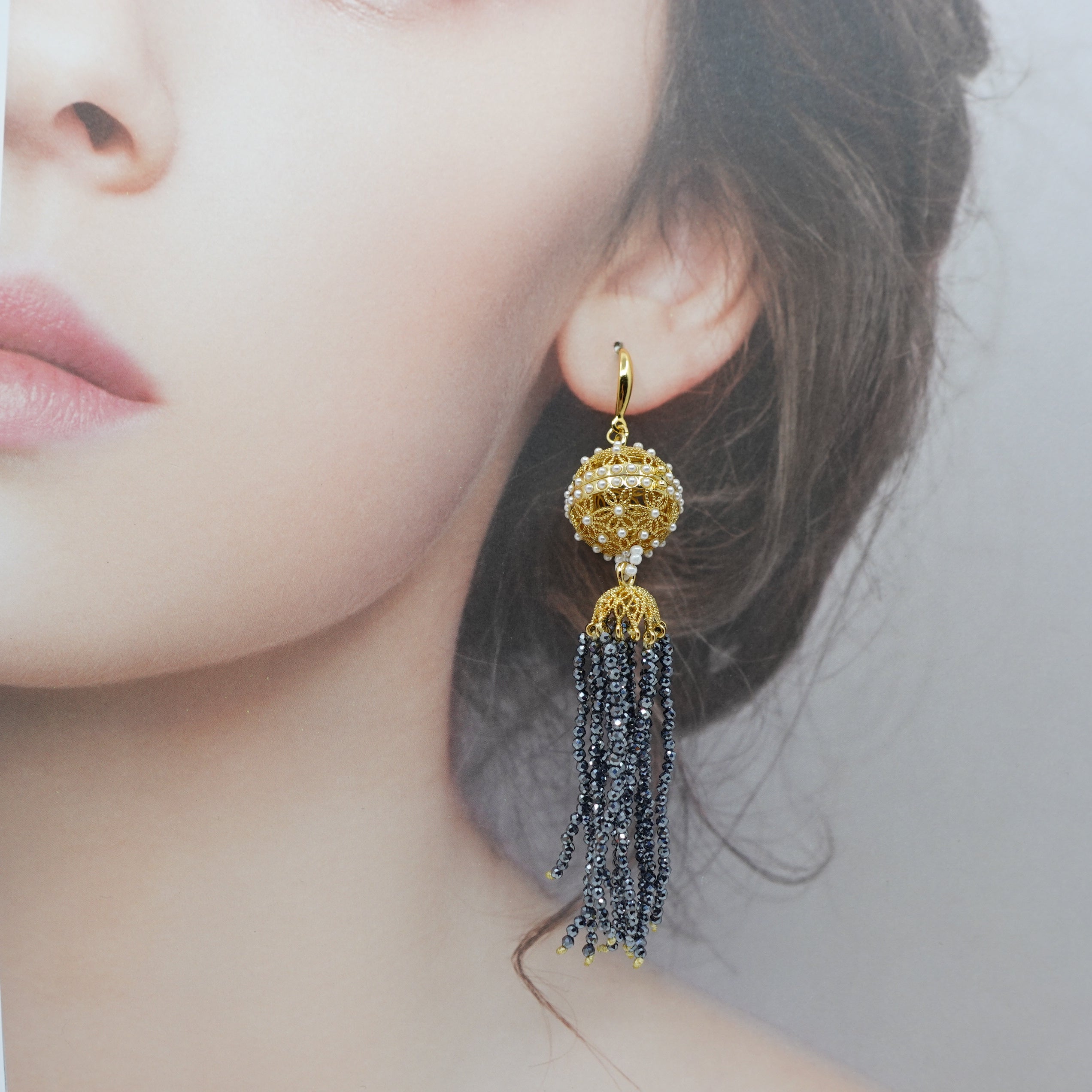 Stone on sale tassel earrings
