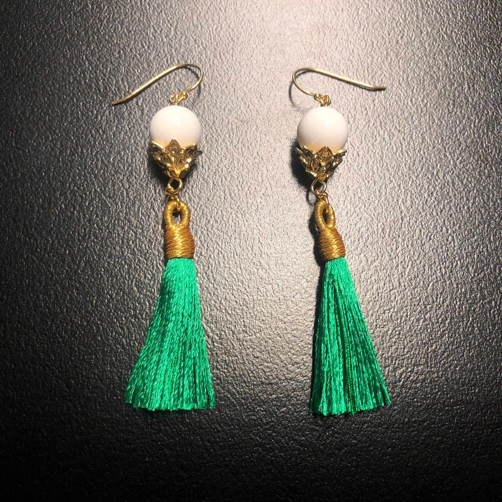 Little Lotus Silk Tassel Earrings - Green - Yun Boutique