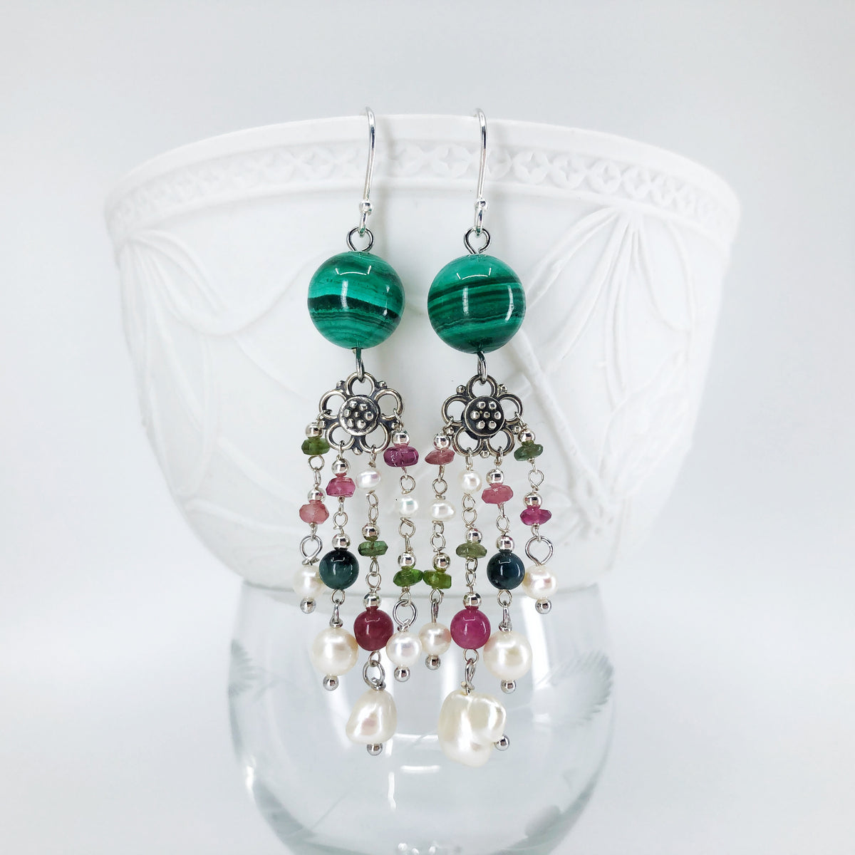 Magic Forest Silver Malachite Earrings - Yun Boutique