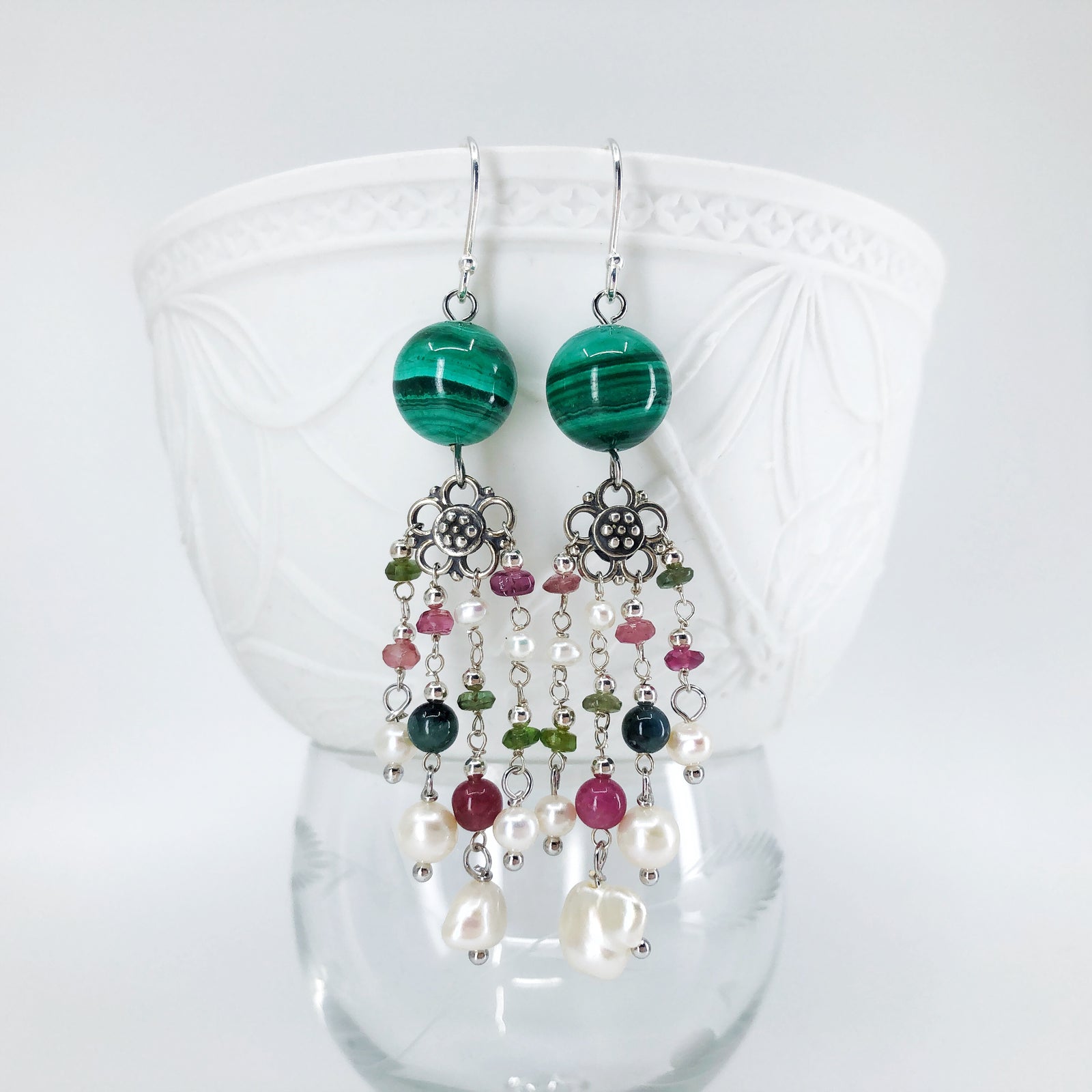 Magic Forest Silver Malachite Earrings - Yun Boutique