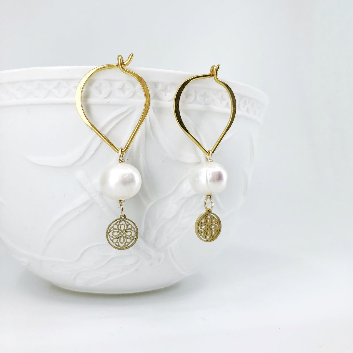 Lotus Hook Pearl Earrings