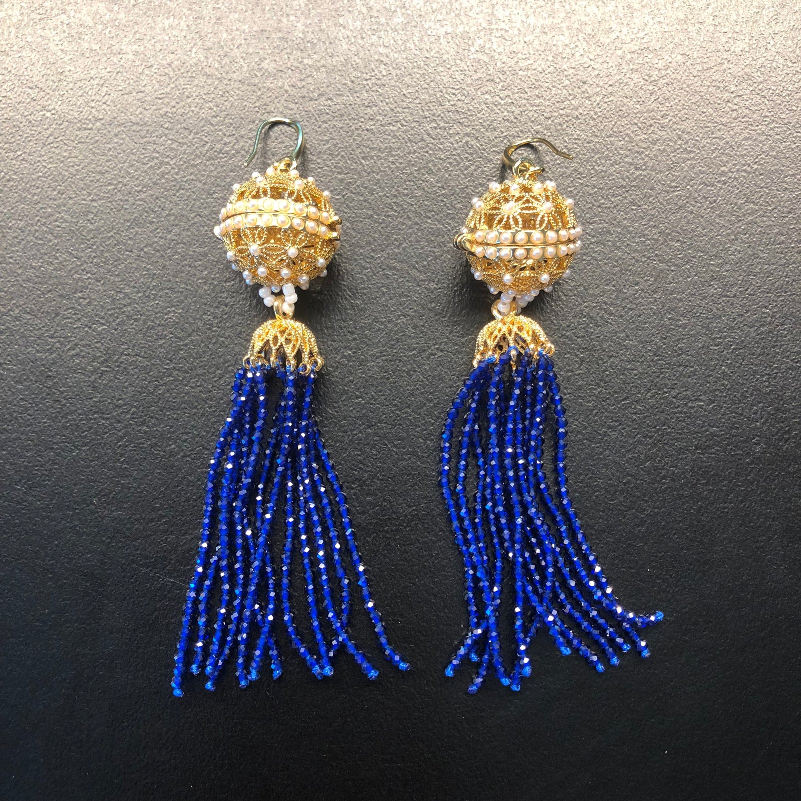 Herbal Locket Crystal Tassel Earrings - Lapis Spinel - Yun Boutique