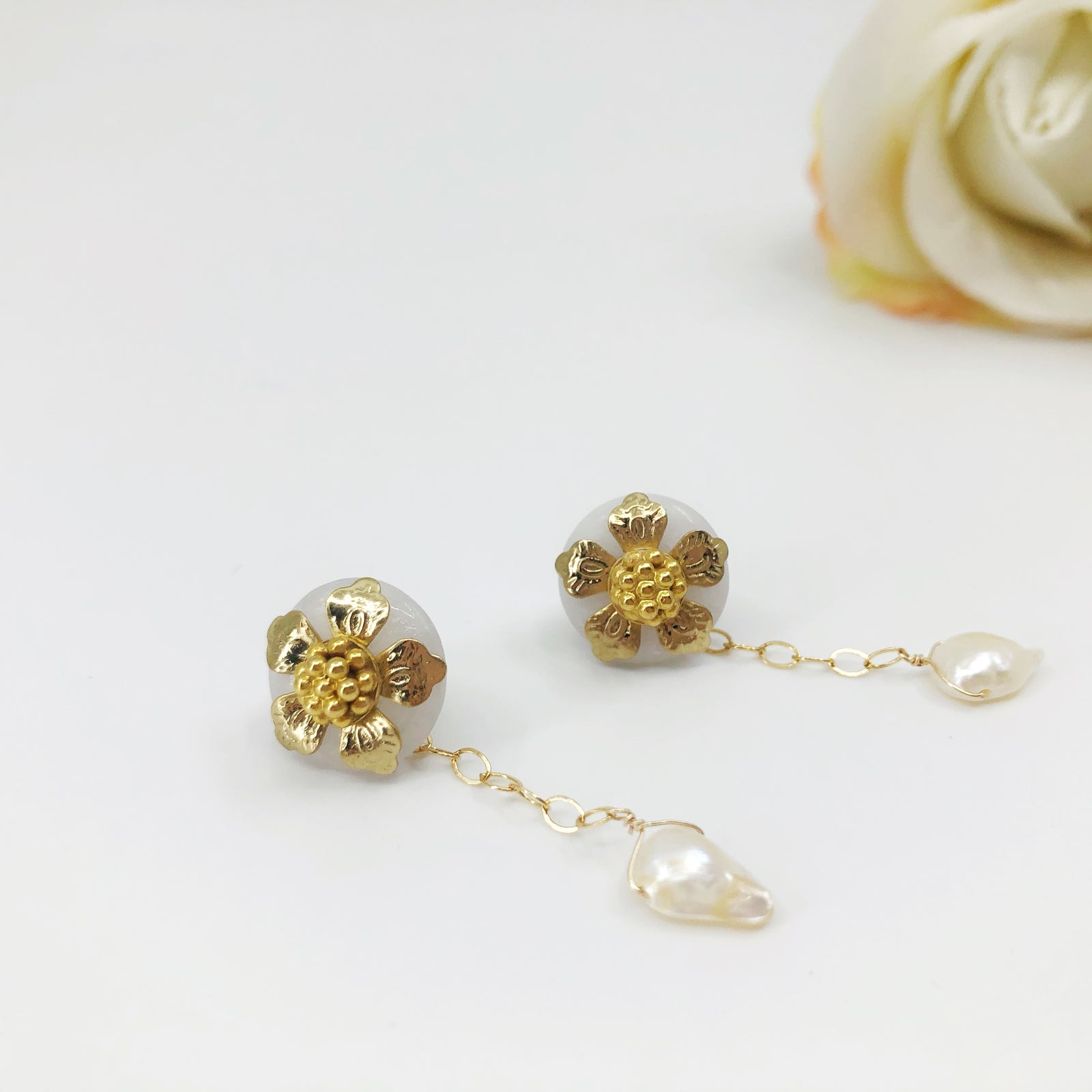 Chinese Vintage Style White Jade Studs