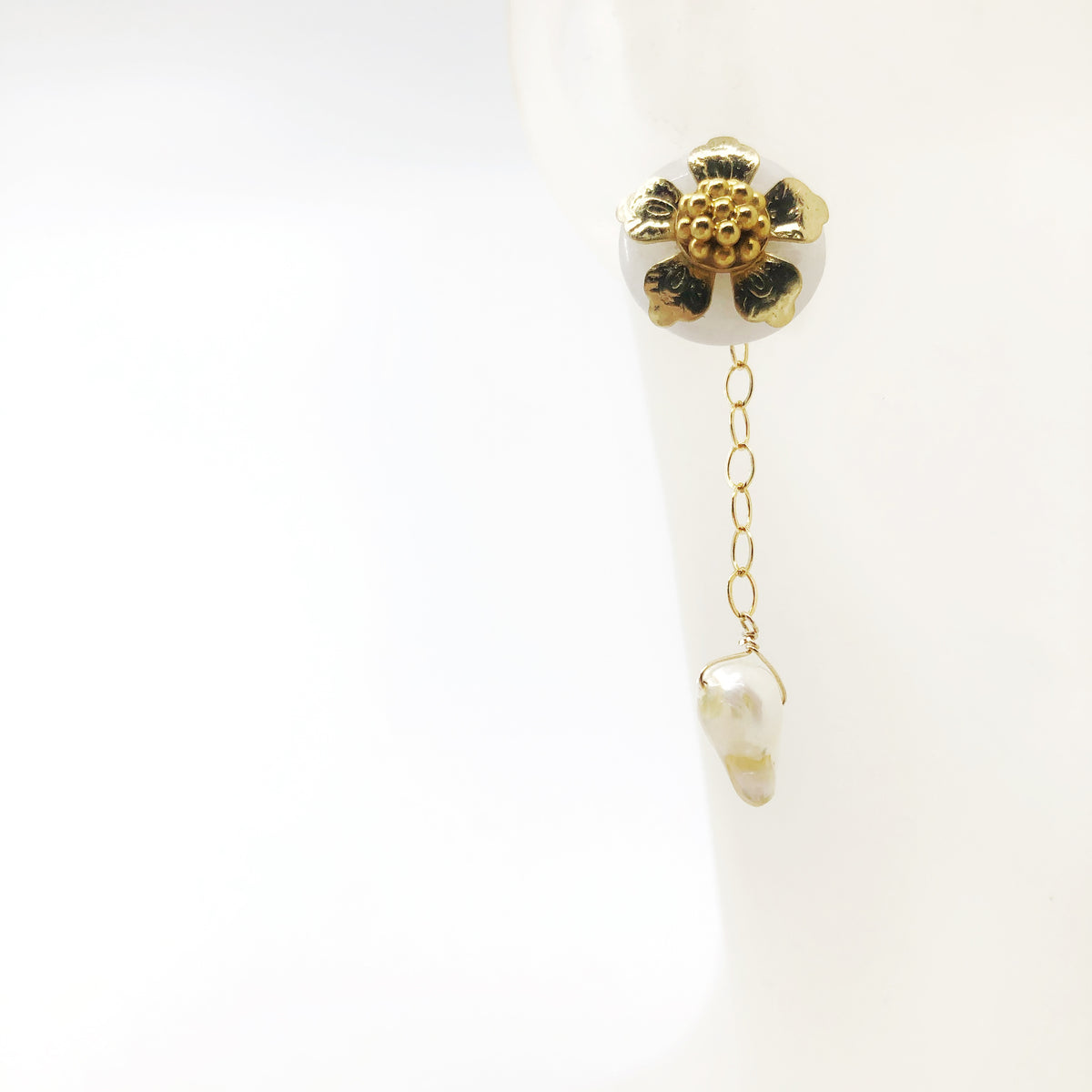 Chinese Vintage Style White Jade Studs