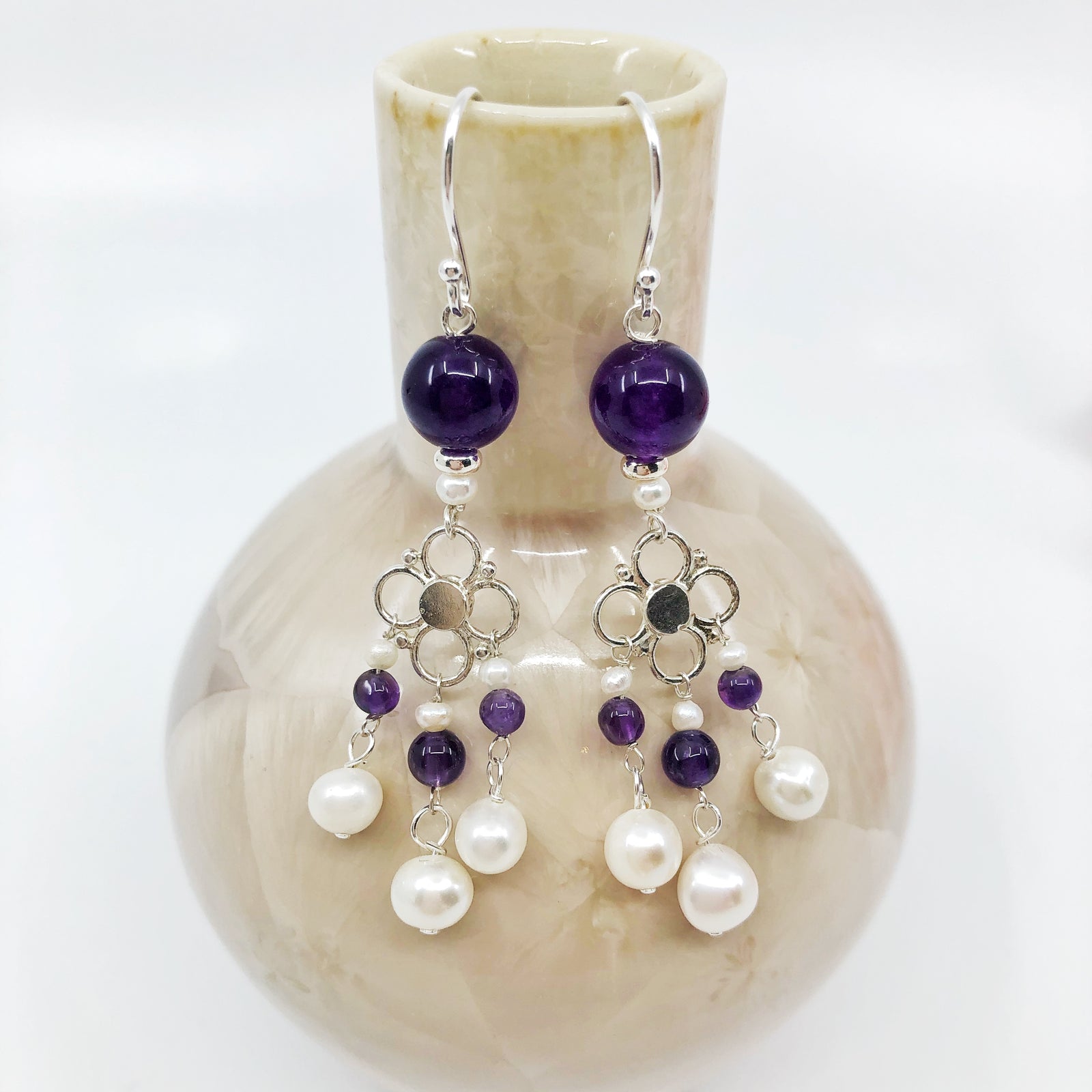 Seeds of Heaven Amethyst and Pearl Earrings