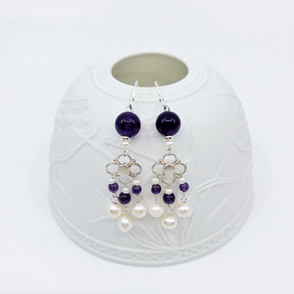 Seeds of Heaven Amethyst and Pearl Earrings
