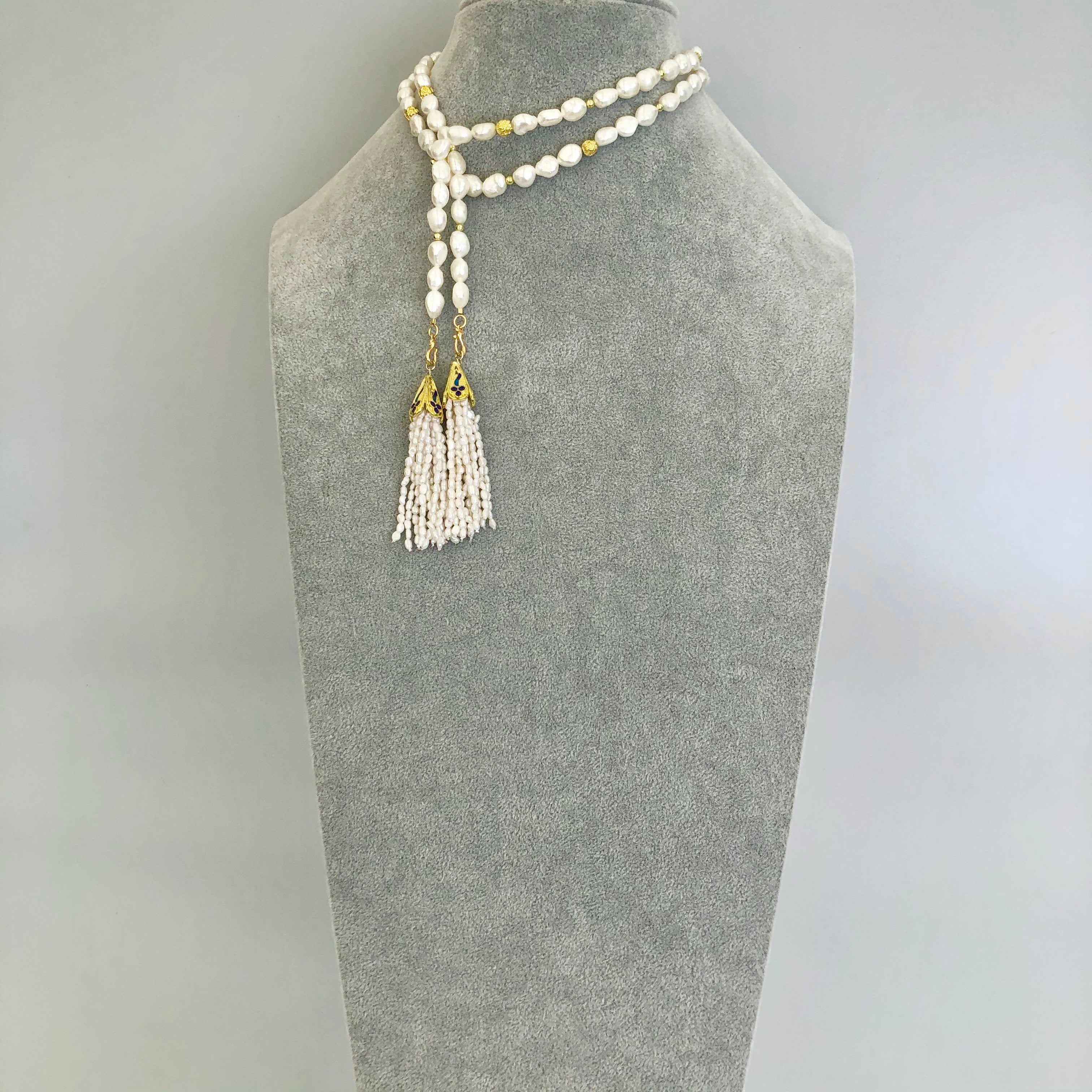 Multi-style Baroque Pearl Lariat Necklace Set with Red Tassels, Asian  Boutique Jewelry from New York