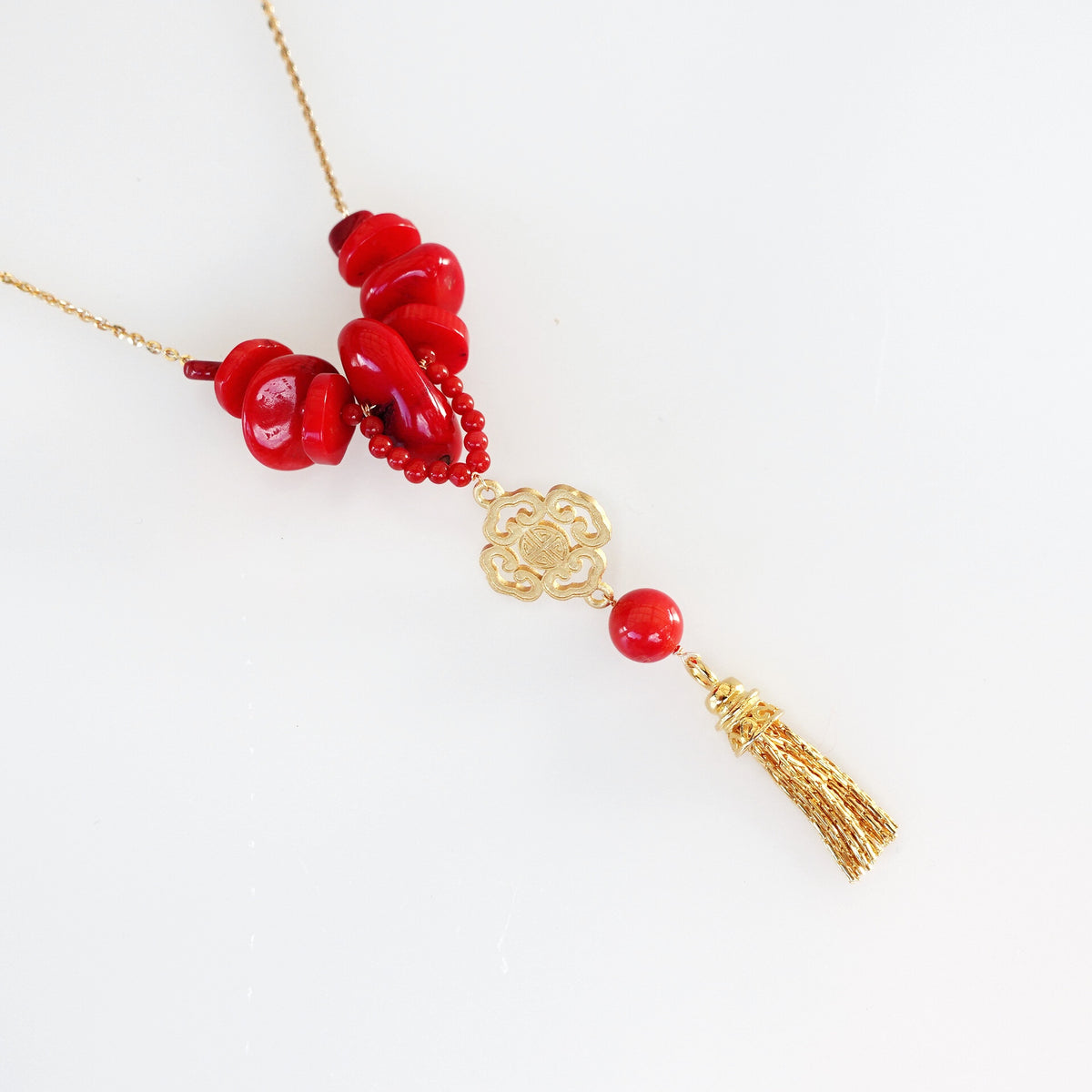 Gold Red Coral Tassel Necklace - Yun Boutique