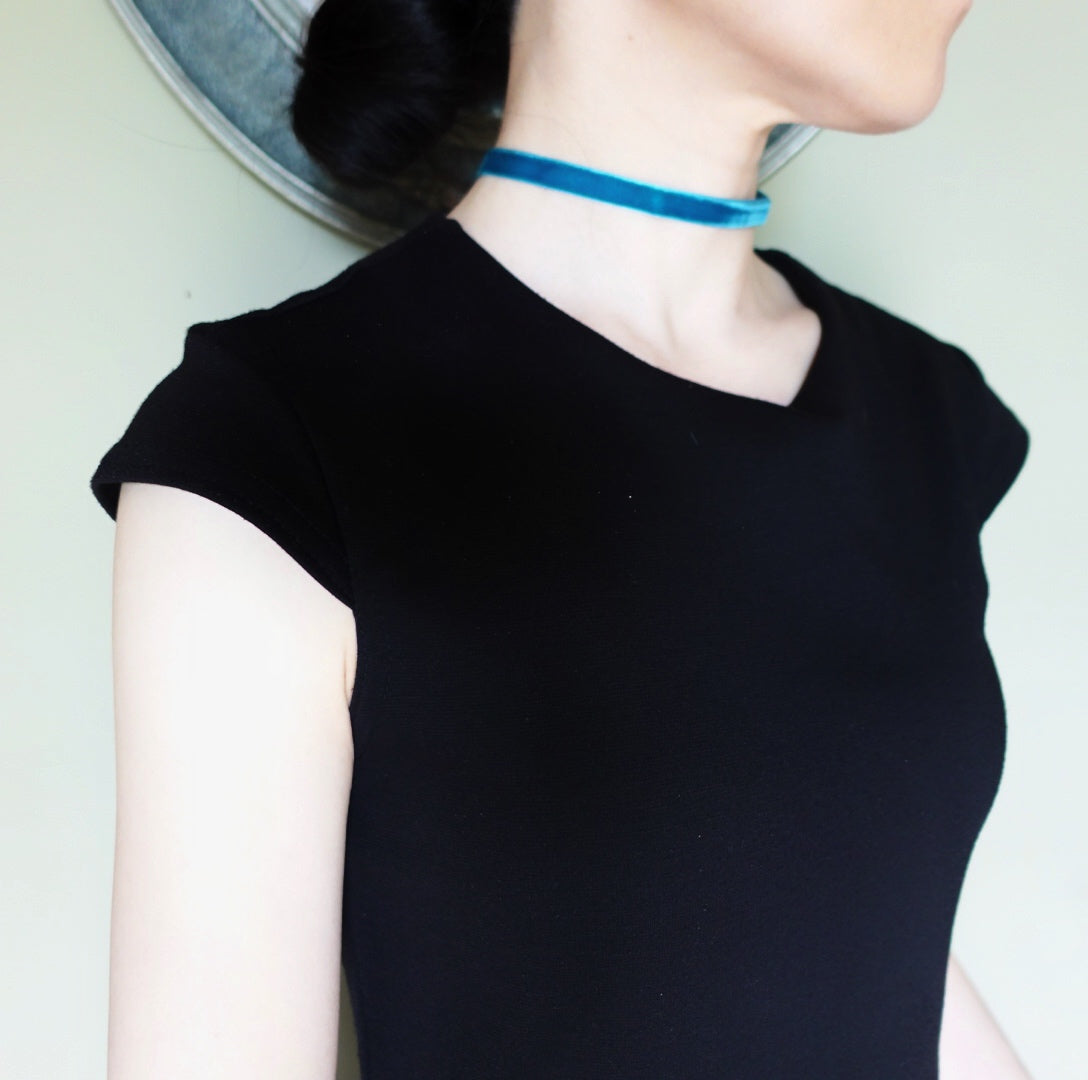 Turquoise Blue Velvet Choker Necklace with Gold Adjustable Chain Yun Boutique