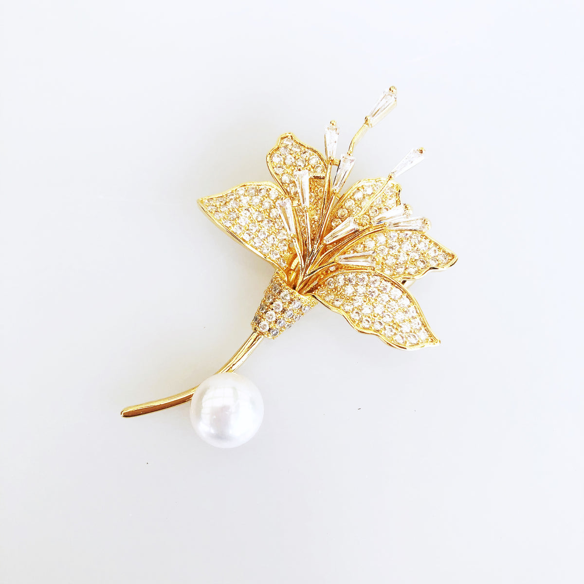 Gold Plated Lily Zircon Brooch Pendant