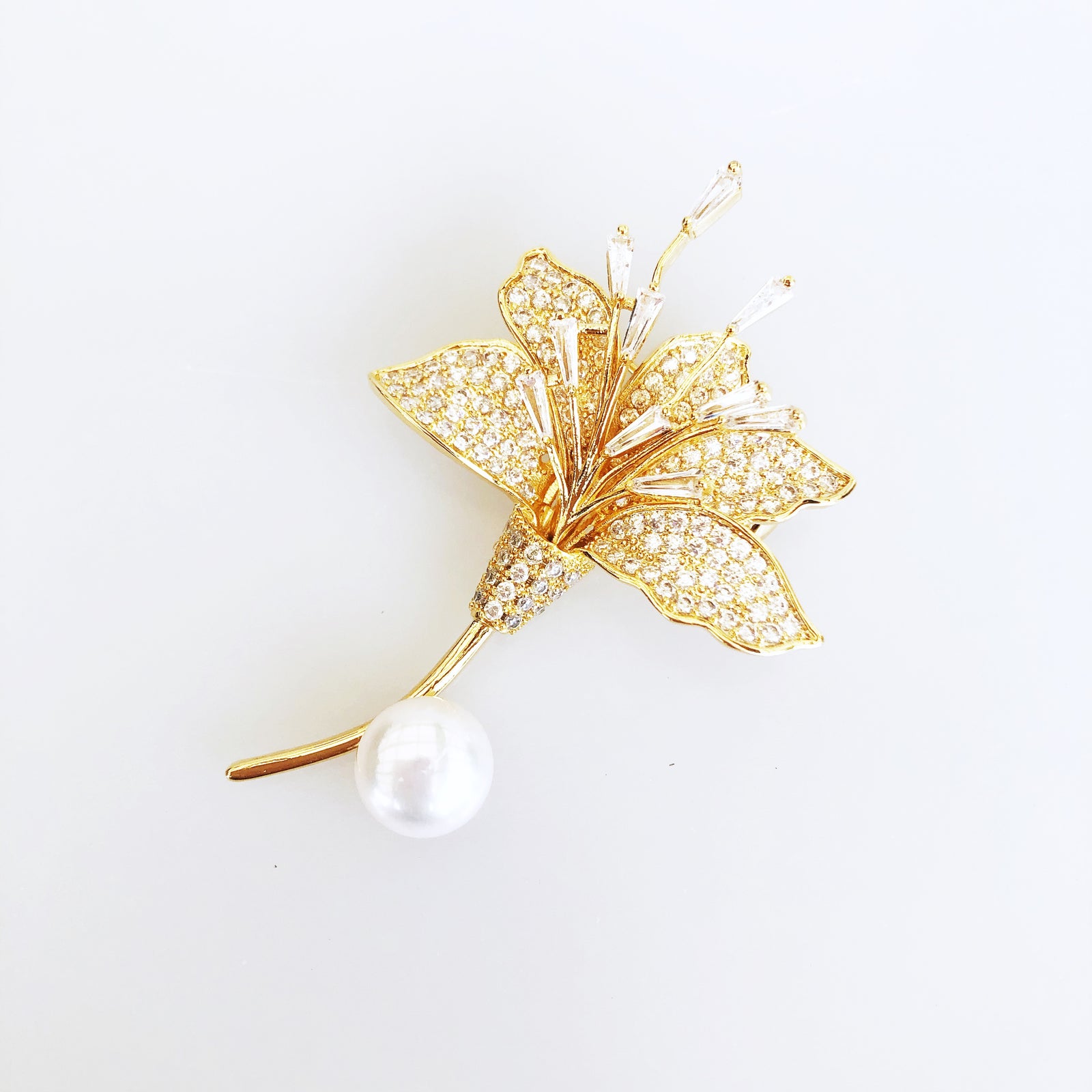 Gold Plated Lily Zircon Brooch Pendant