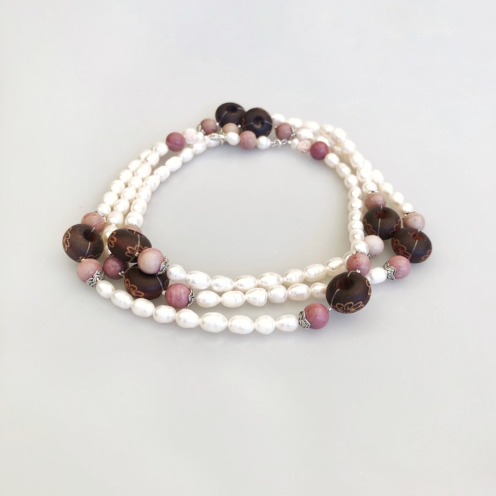 Multi-style Baroque Pearl Lariat Necklace Set with Red Tassels