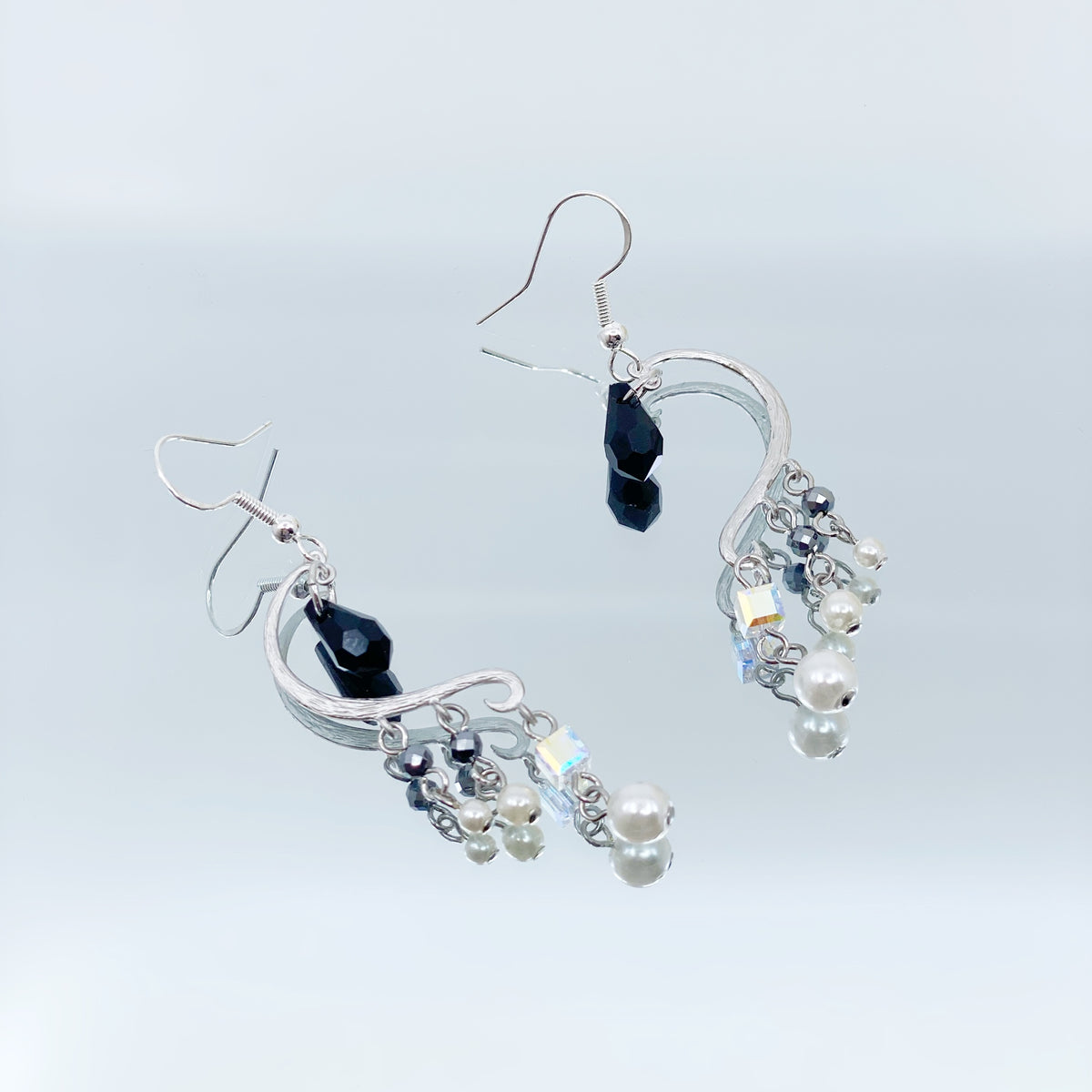 Heavenly Elegance Silver Black Earrings - Yun Boutique
