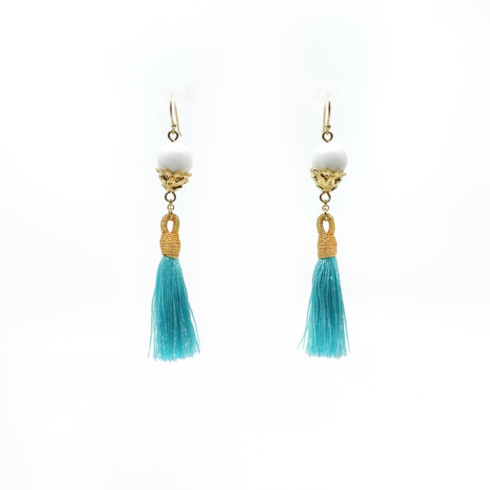 Little Lotus Silk Tassel Earrings - Turquoise - Yun Boutique