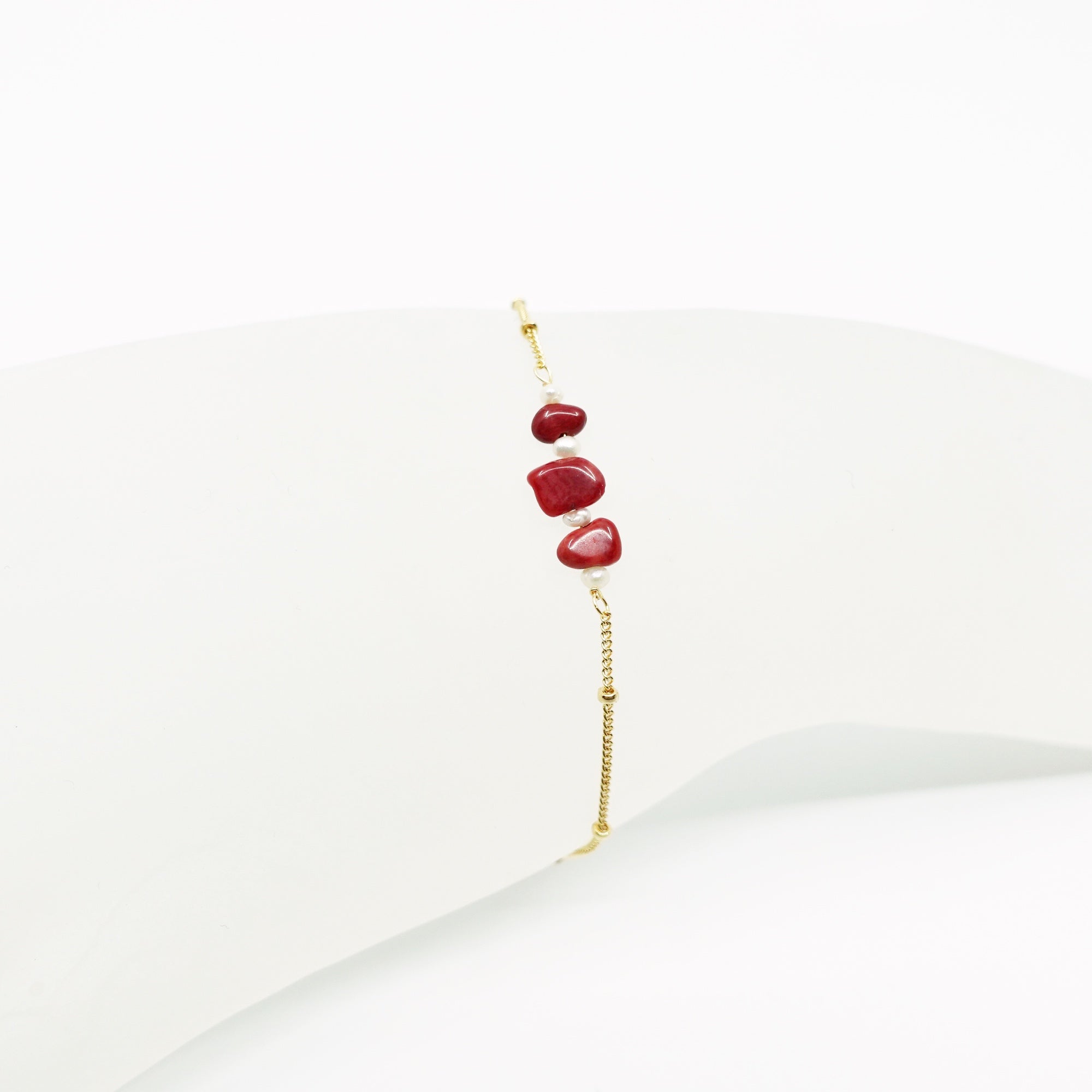 Gold Filled Red Coral Chips and Seed Pearl Bracelet - Yun Boutique