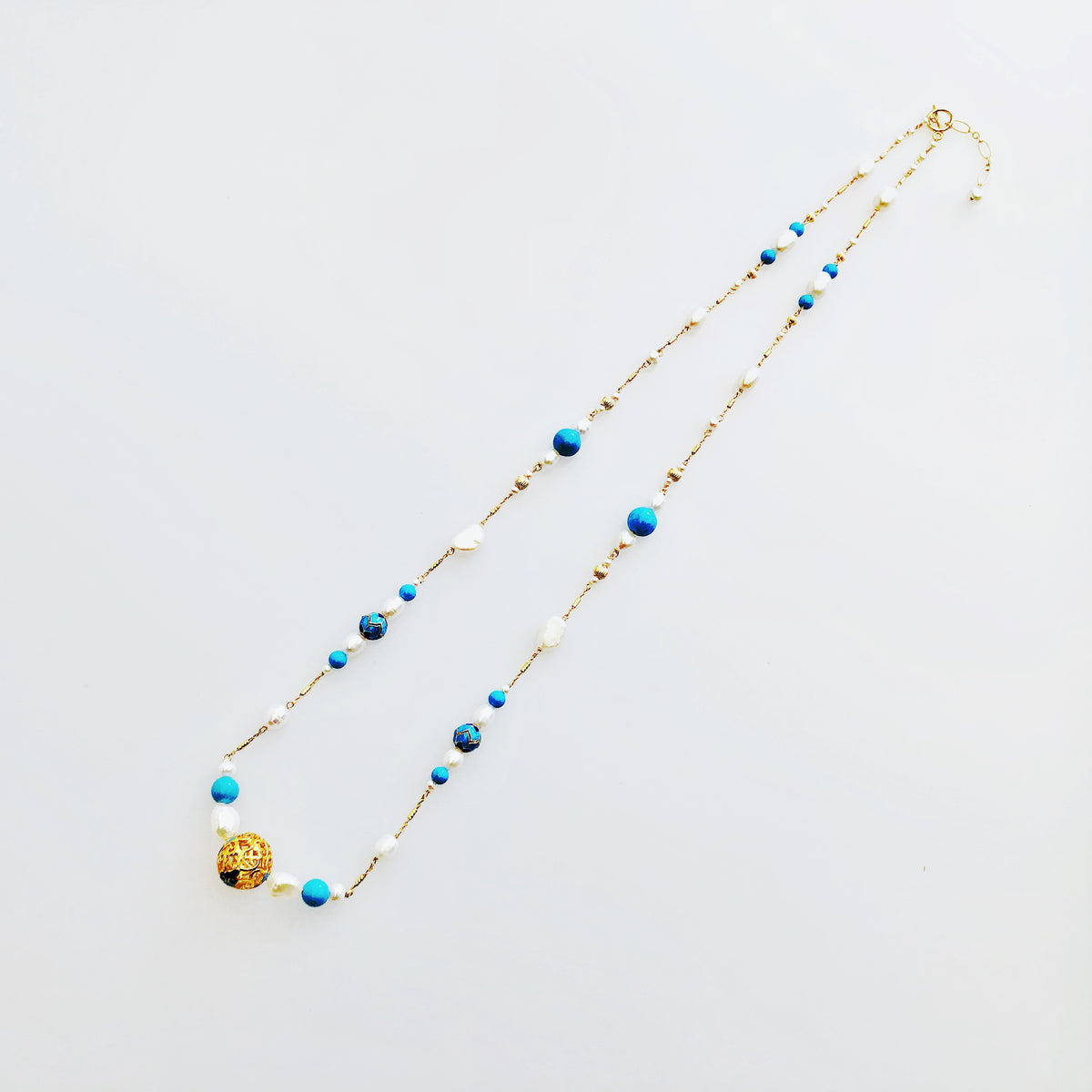 Auspicious Turquoise and Pearl Long Necklace - Yun Boutique