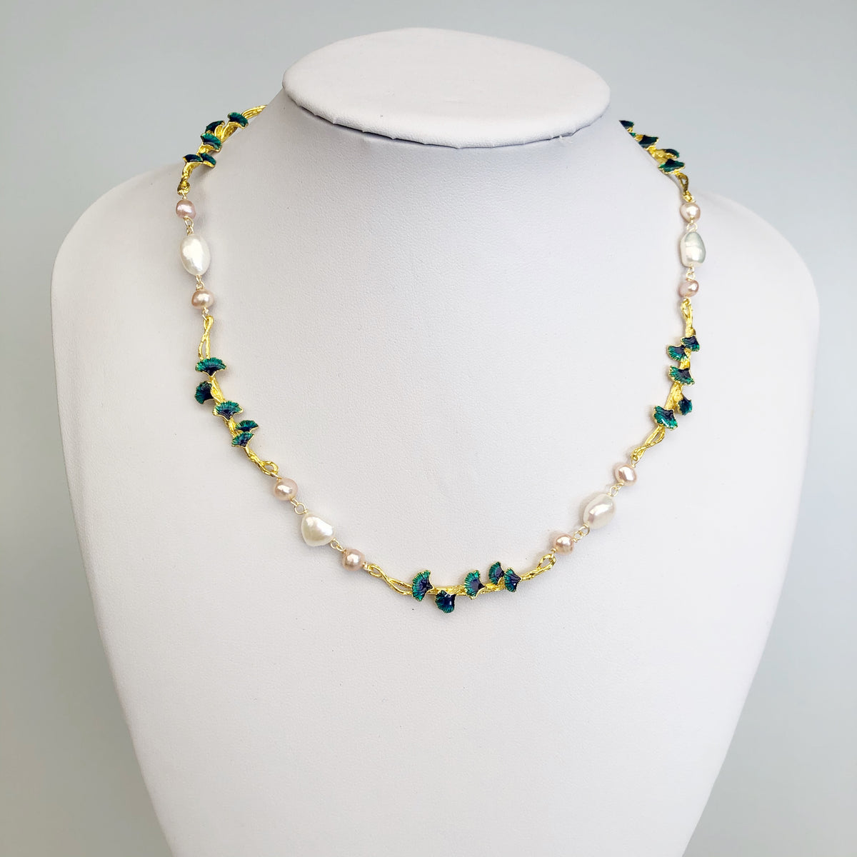 Yun Boutique Gold Enamel Vine Baroque Pearl Necklace