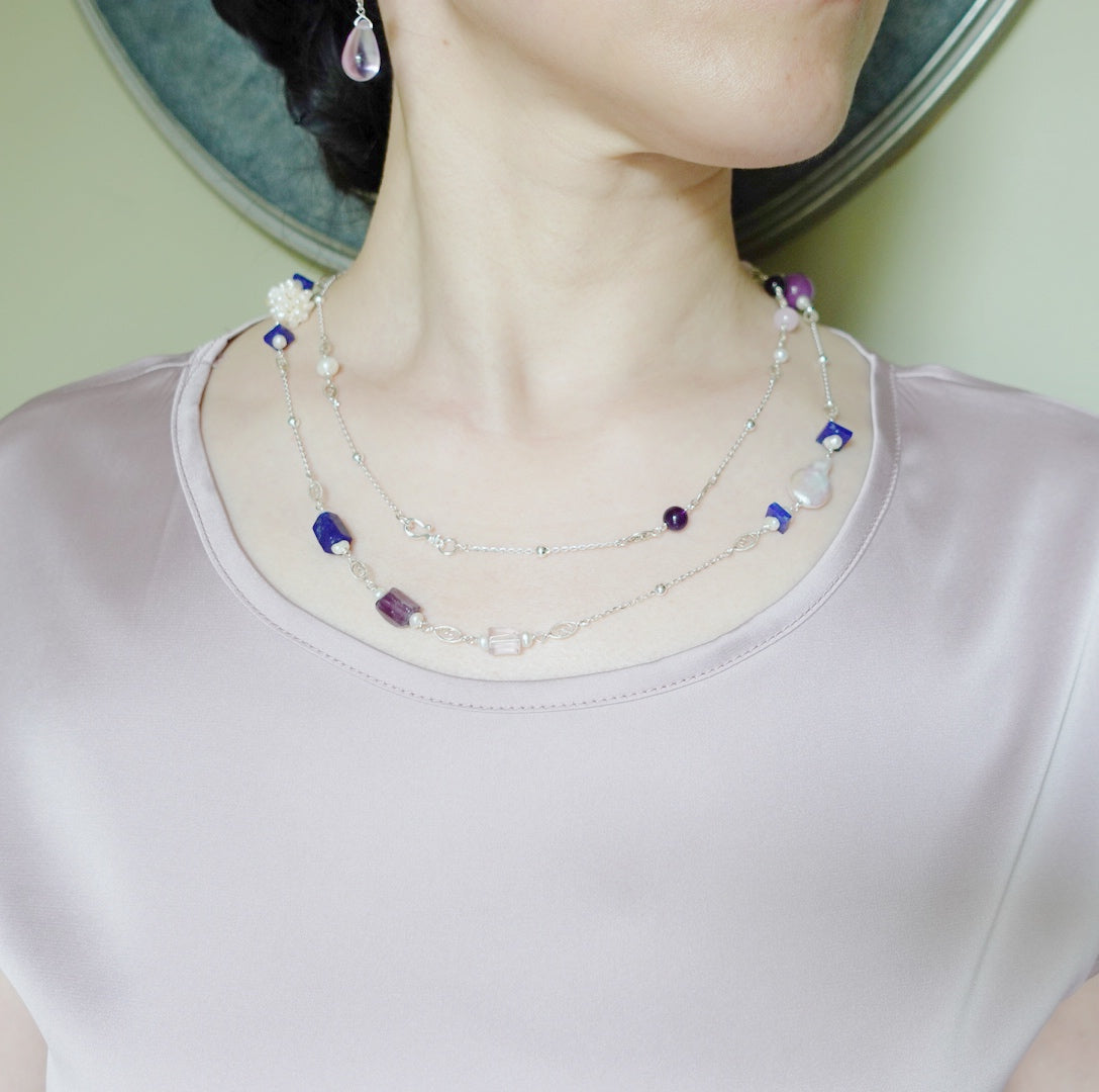 Yun Boutique Purple Gemstone Necklace and Earring Set