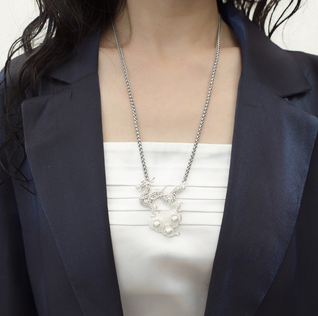Silver Dragon Pendant Necklace - Yun Boutique