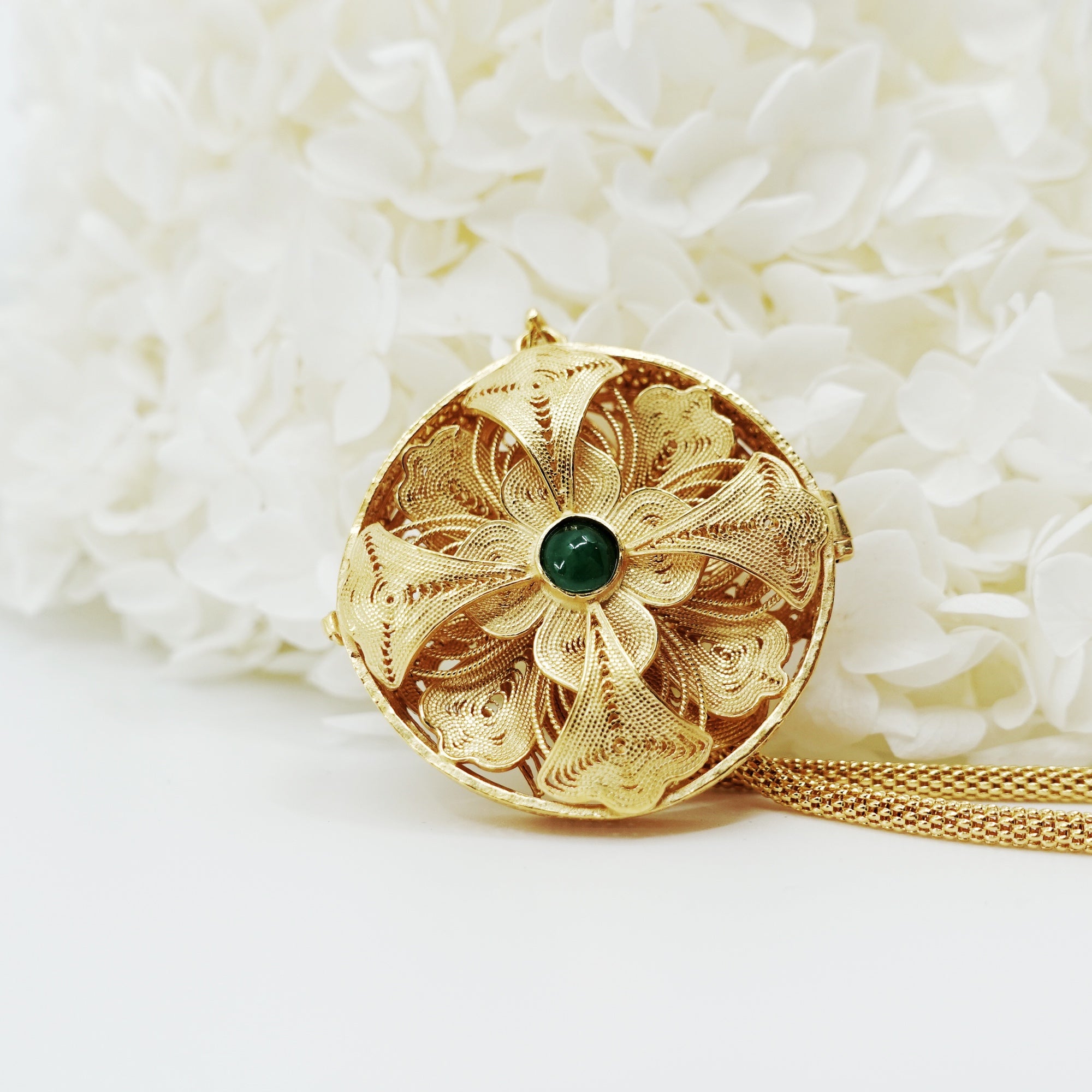 Plique a Jour Enamel Flower Pendant Necklace in Rose Gold Vermeil