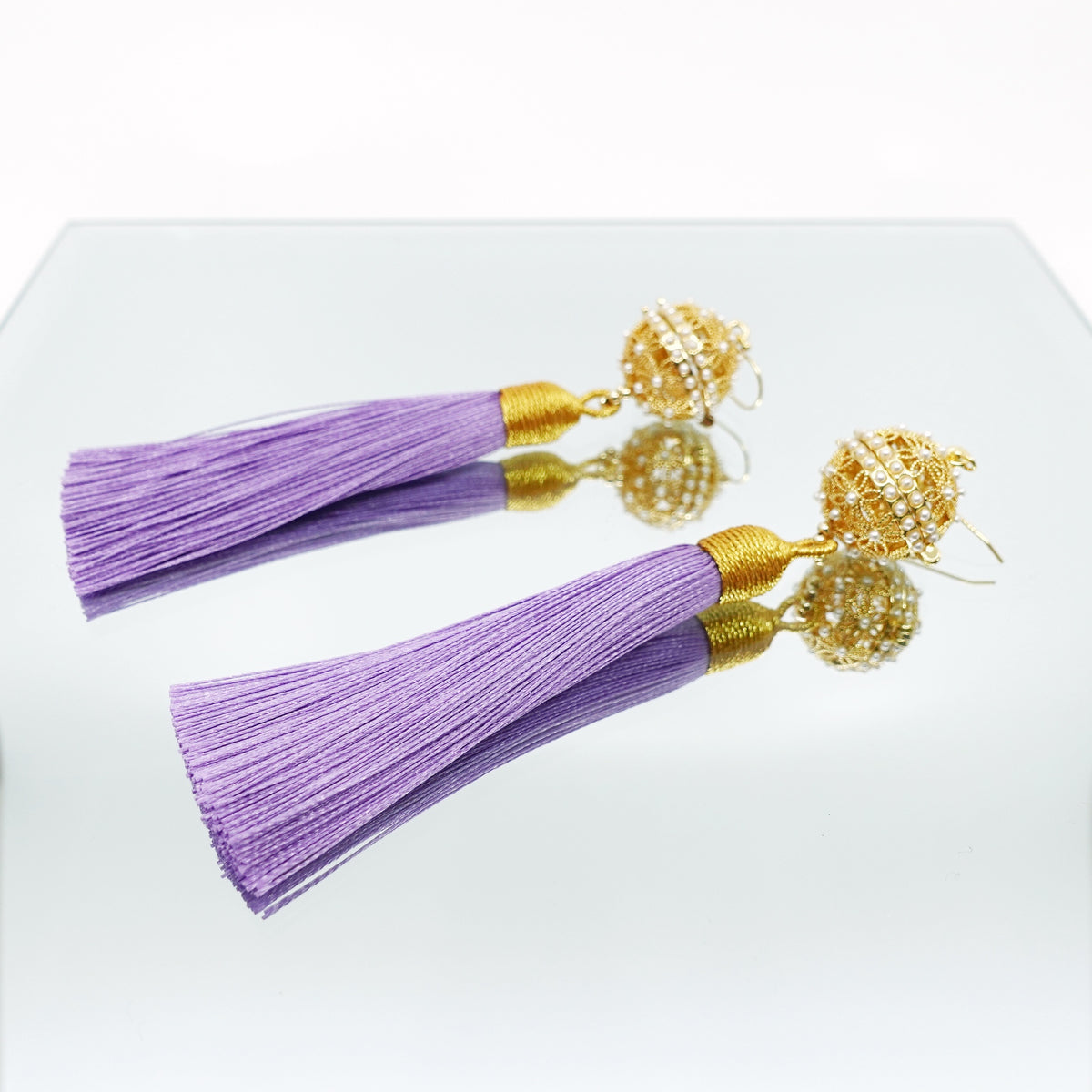 Herbal Locket Silk Tassel Earrings - Purple - Yun Boutique