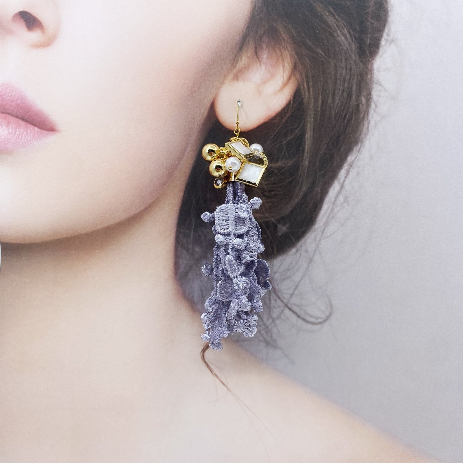 Asymmetrical Indigo Lace Earrings - Yun Boutique