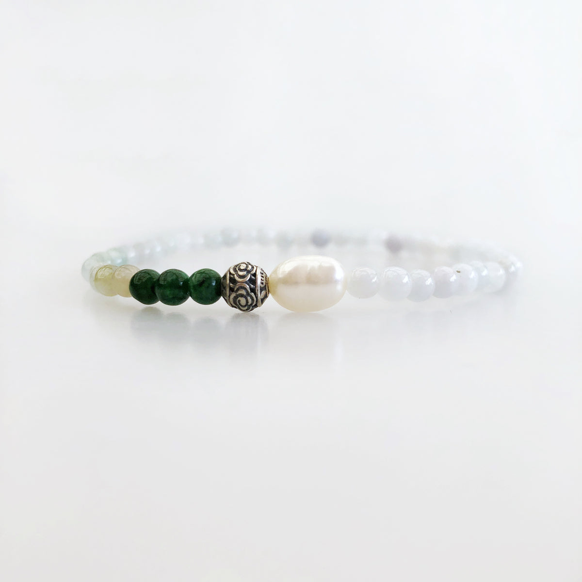 Auspicious Beaded Jadeite Bracelet Silver - Yun Boutique