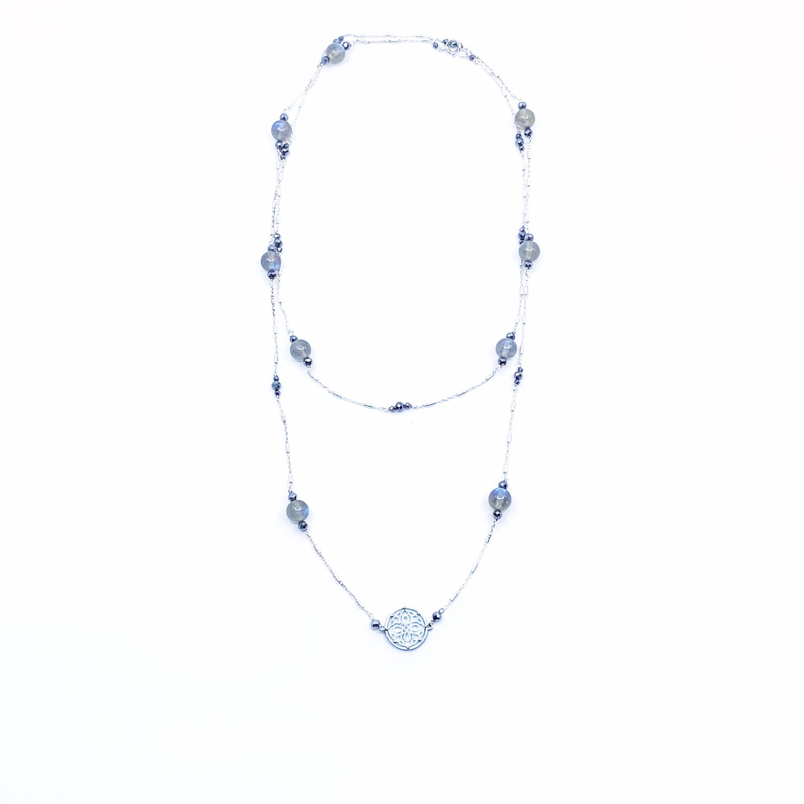 Yun Boutique The Nine Grey Gemstone Necklace in Sterling Silver