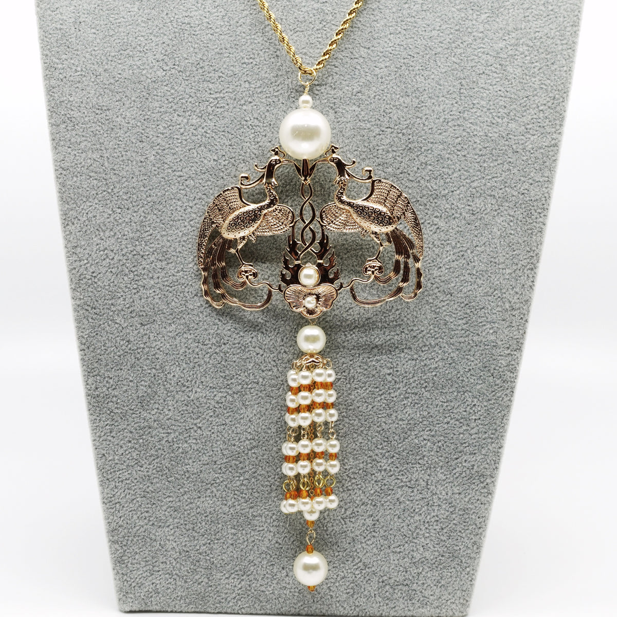 Duo Phoenix Pearl Tassel Necklace - Yun Boutique