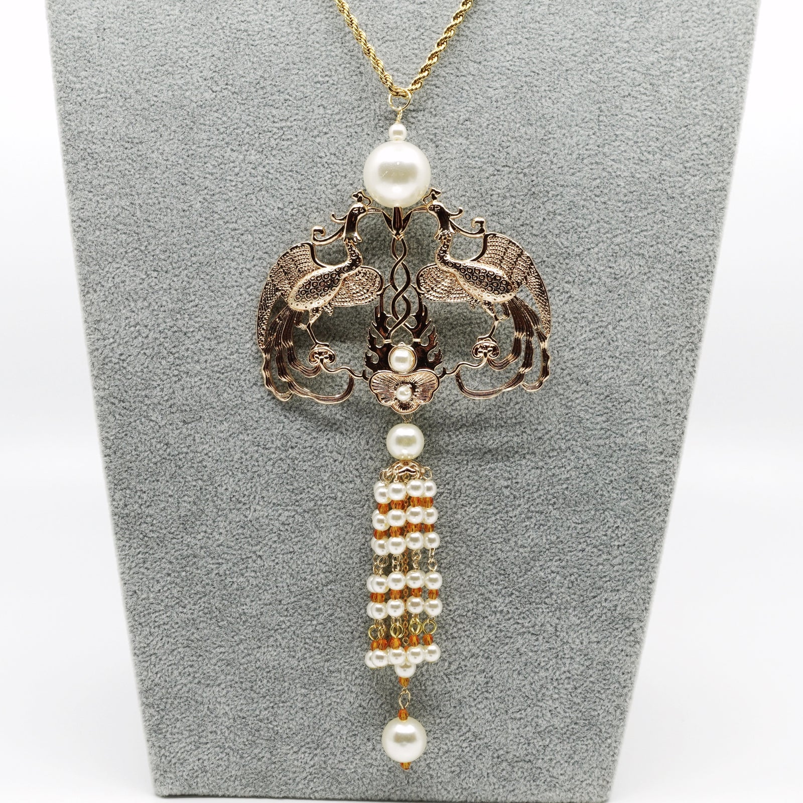 Duo Phoenix Pearl Tassel Necklace - Yun Boutique