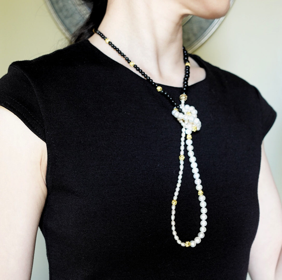 Return to Origin Pearl and Obsidian Opera Necklace - Yun Boutique
