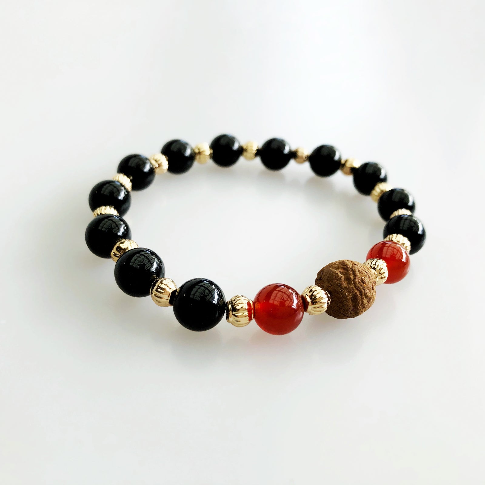 Vintage Style 8mm Obsidian Carnelian Herbal Bracelet 17cm