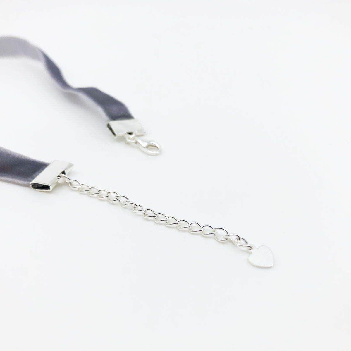 Yun Boutique Grey Velvet Choker Necklace Silver with Sterling Silver Adjustable Chain