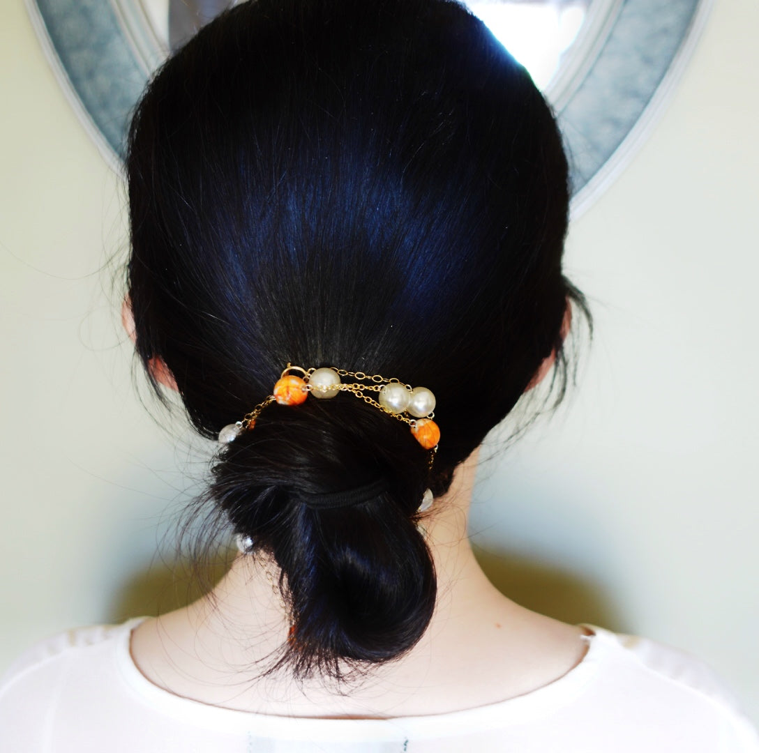 Orange Gemstone and Pearl Necklace and Earrings Set - Yun Boutique