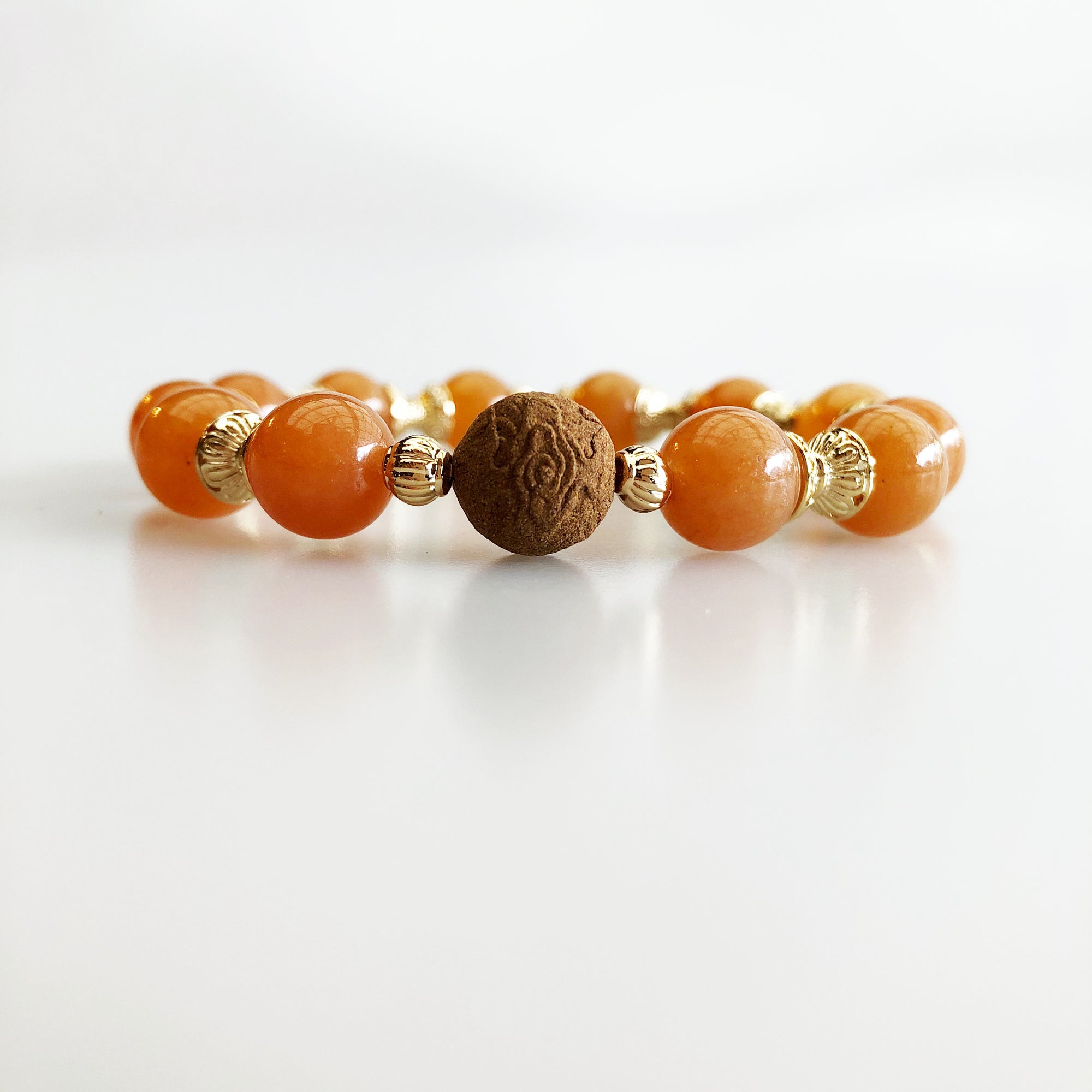 Vintage Style 10mm Orange Aventurine Herbal Bracelet
