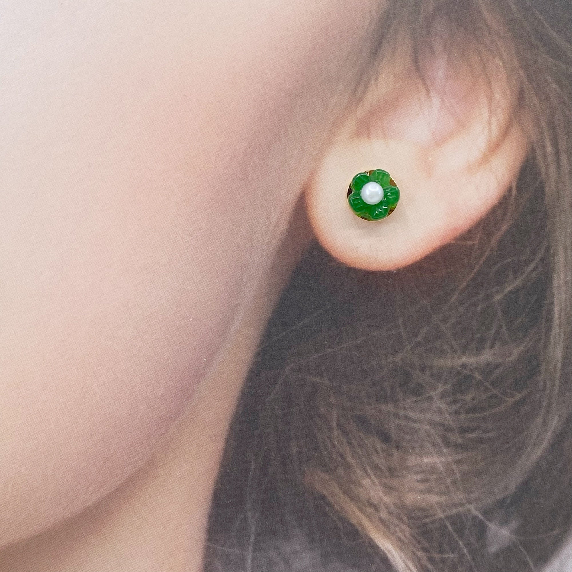Yun Boutique Natural Jadeite Floral Stud Earrings